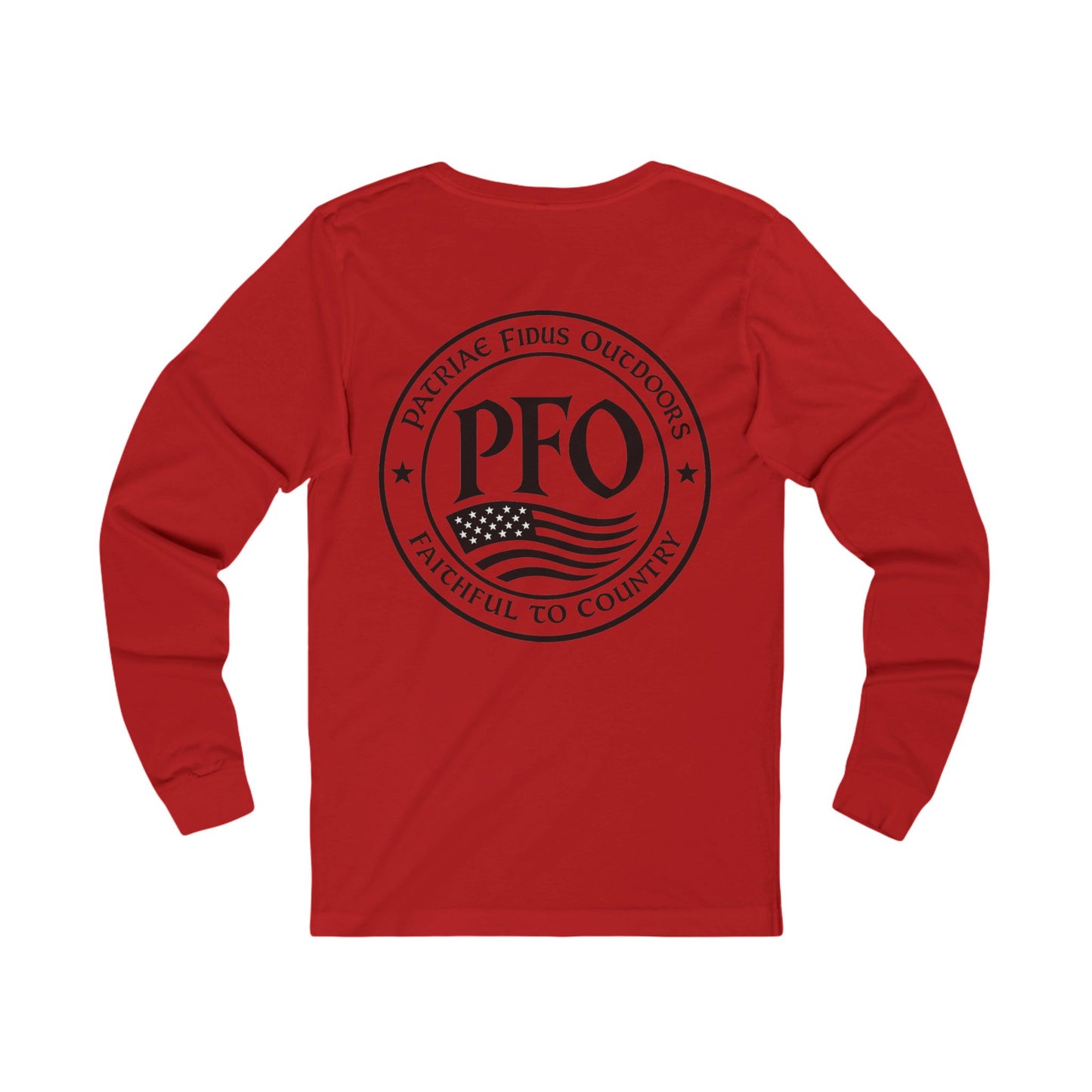 PFO Patriæ Fidūs Outdoors Long Sleeve Tee — American Flag Emblem