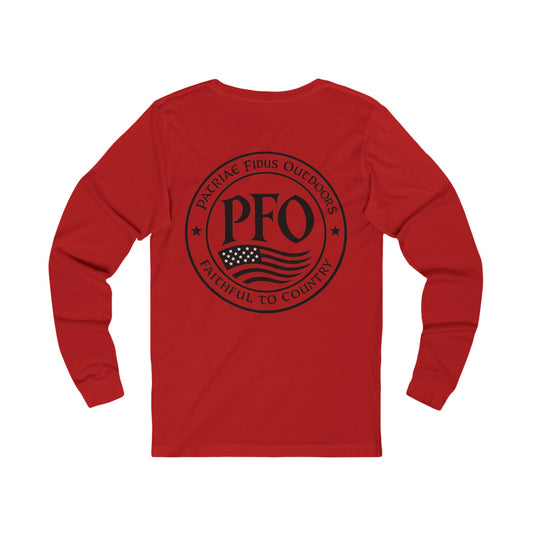 PFO Patriæ Fidūs Outdoors Long Sleeve Tee — American Flag Emblem