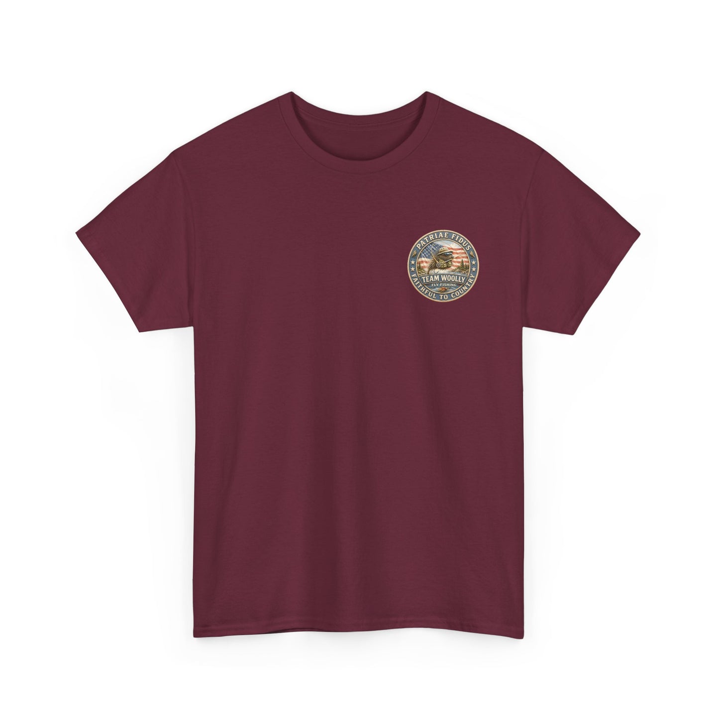 “Fish Hard Live Free” T-Shirt — Trout Patriae Fidus Outdoors American Flag Design