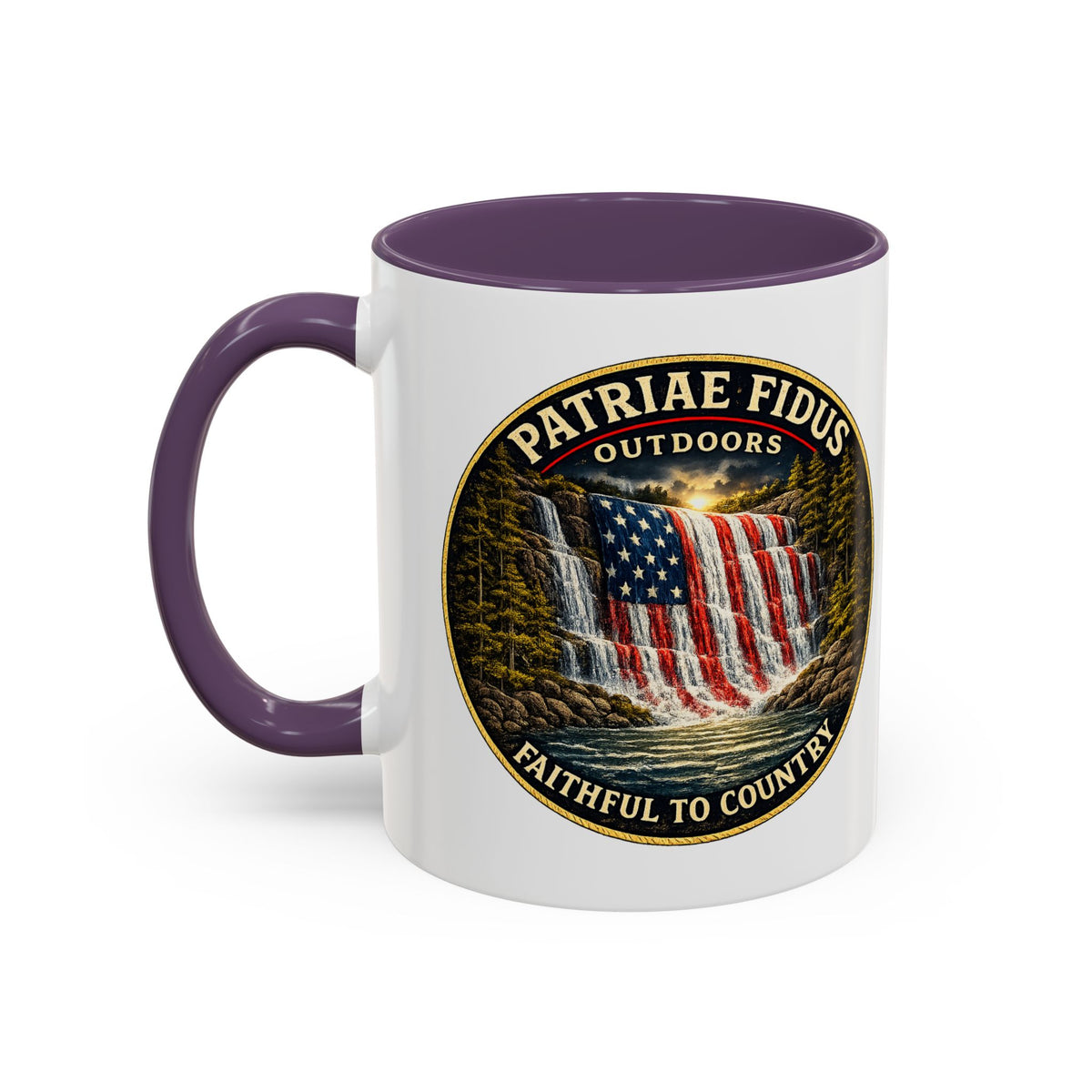 Patriae Fidus Flag Waterfall Accent Coffee Mug (11/15oz) — Faithful to Country