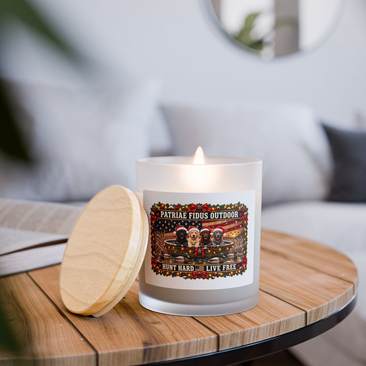 Patriæ Fidus Outdoor 11oz Frosted Candle — "Hunt Hard, Live Free"