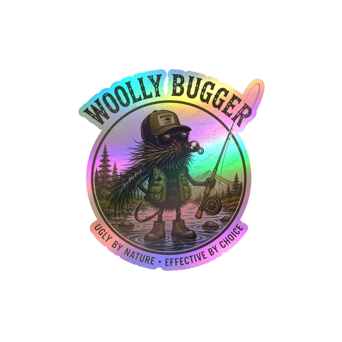 Kiss-Cut Vinyl Decal — "Woolly Bugger" Fly-Fishing Sticker (Ugly by Nature • Outdoor Angler Gift)