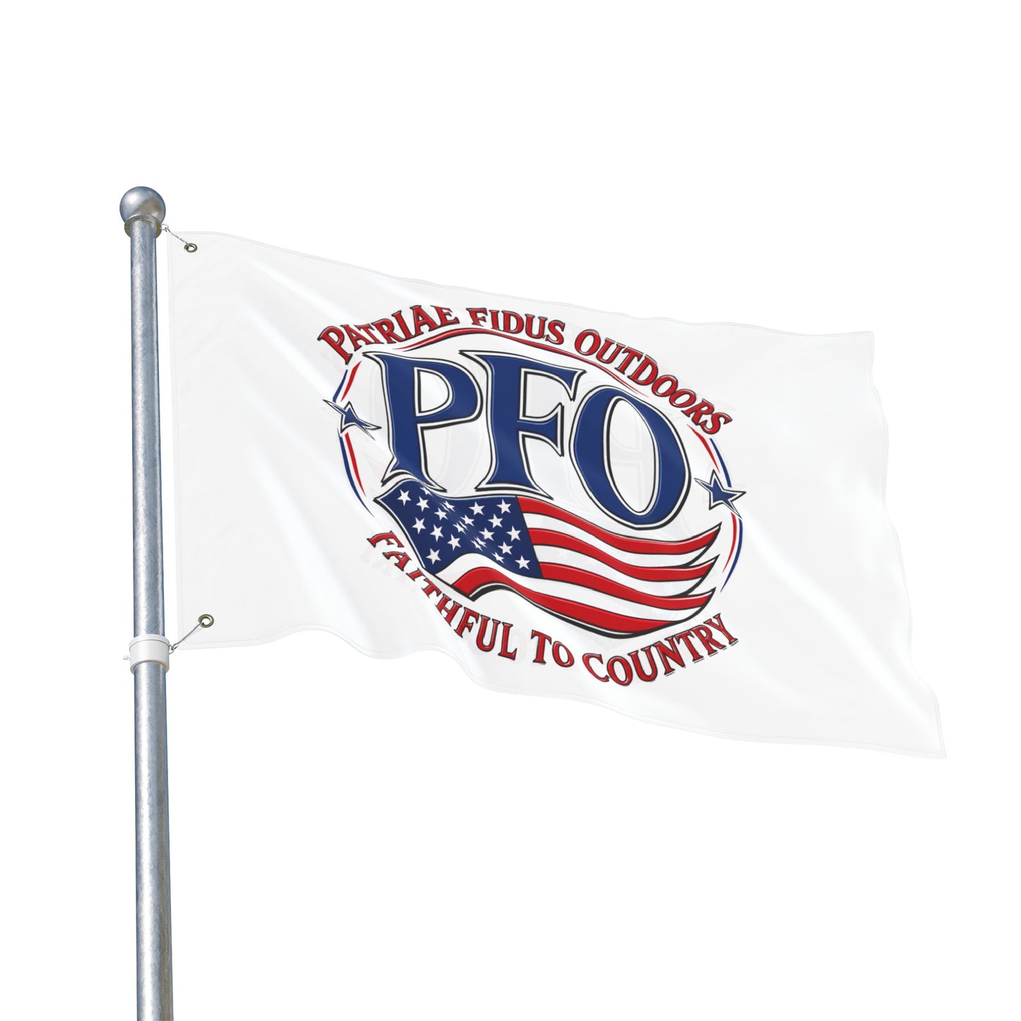 PFO Patriæ Fidus Outdoors Double-Sided Flag — Faithful to Country American Flag Emblem