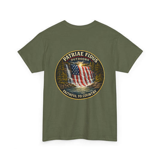 Patriae Fidus Flag Tee — Patriotic American Flag T-Shirt (Faithful to Country)