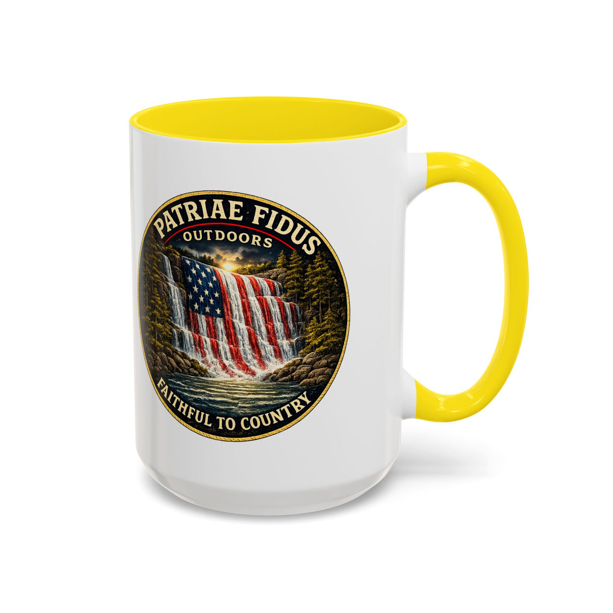 Patriae Fidus Flag Waterfall Accent Coffee Mug (11/15oz) — Faithful to Country