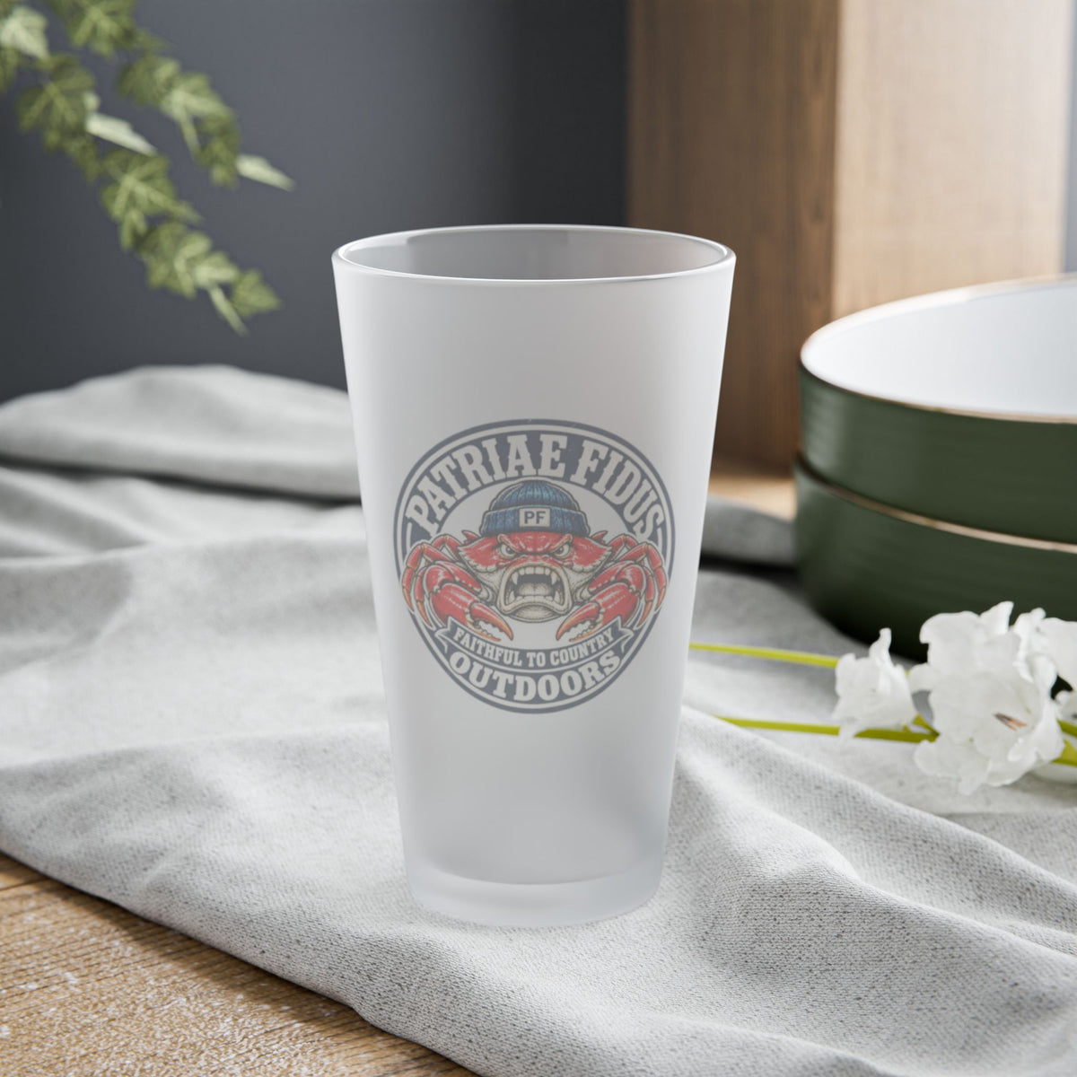 Frosted Pint Glass 16oz — Outdoor Crab Logo Beer Glass