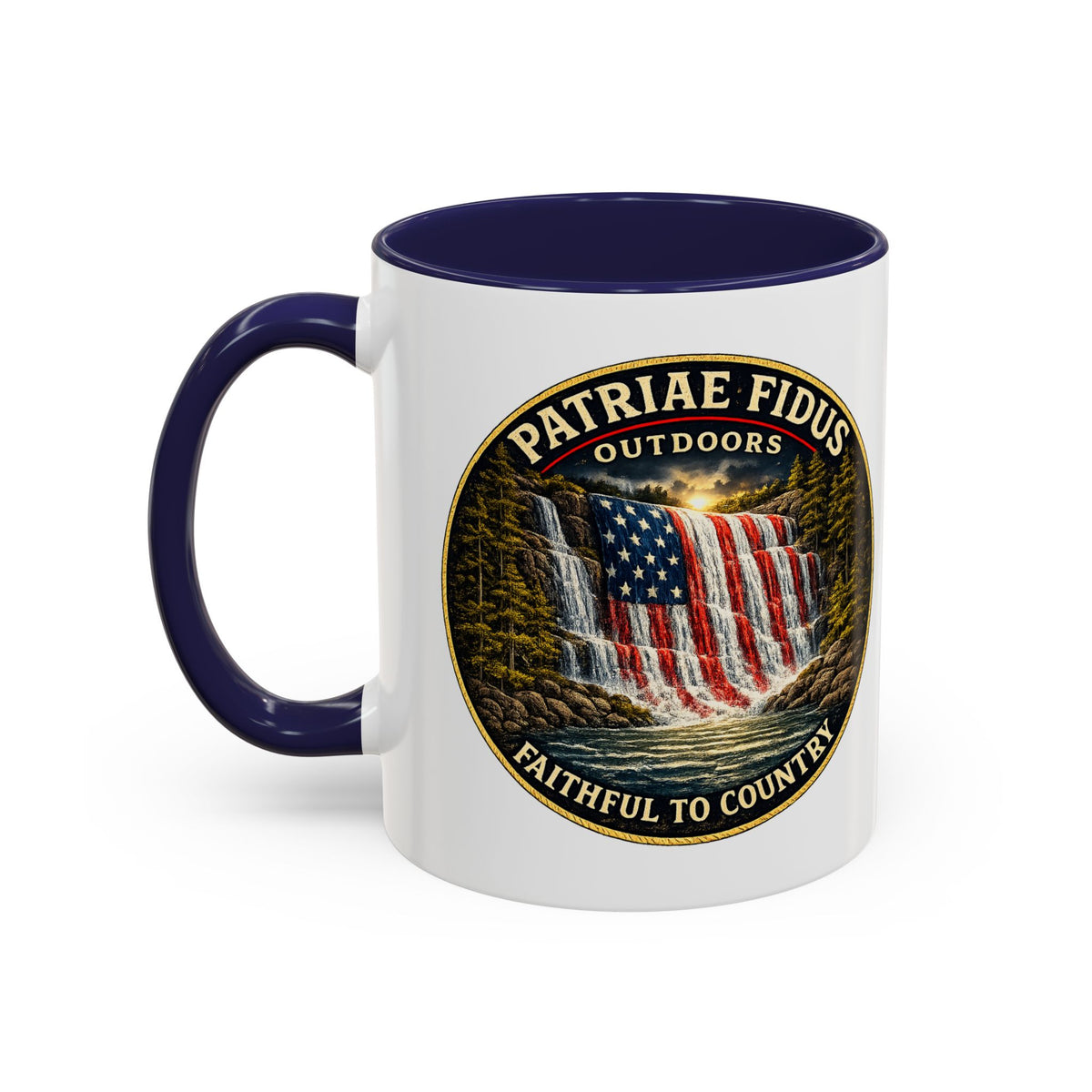 Patriae Fidus Flag Waterfall Accent Coffee Mug (11/15oz) — Faithful to Country