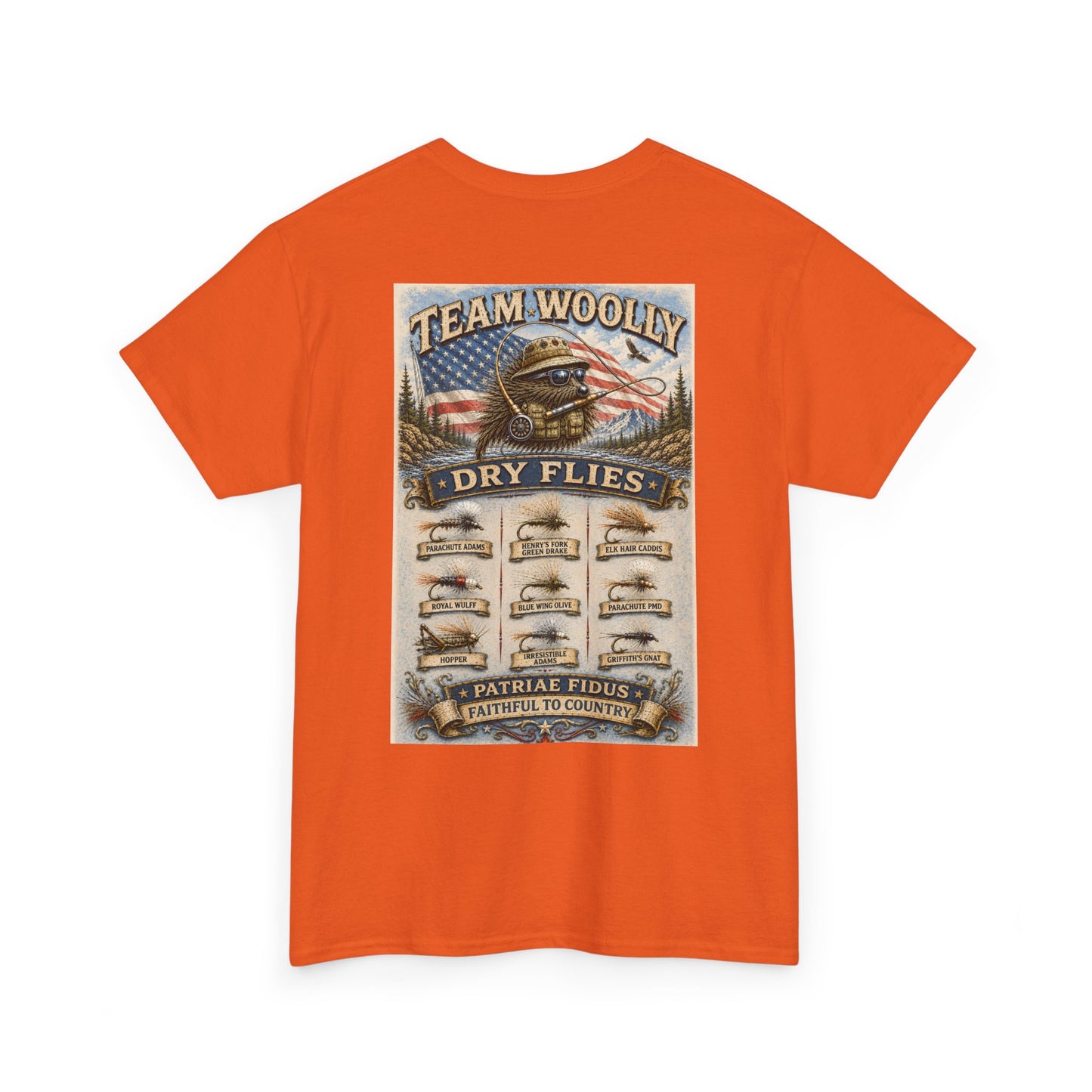 T-Shirt — Team Woolly Dry Flies Fishing Graphic Tee (Back Print)