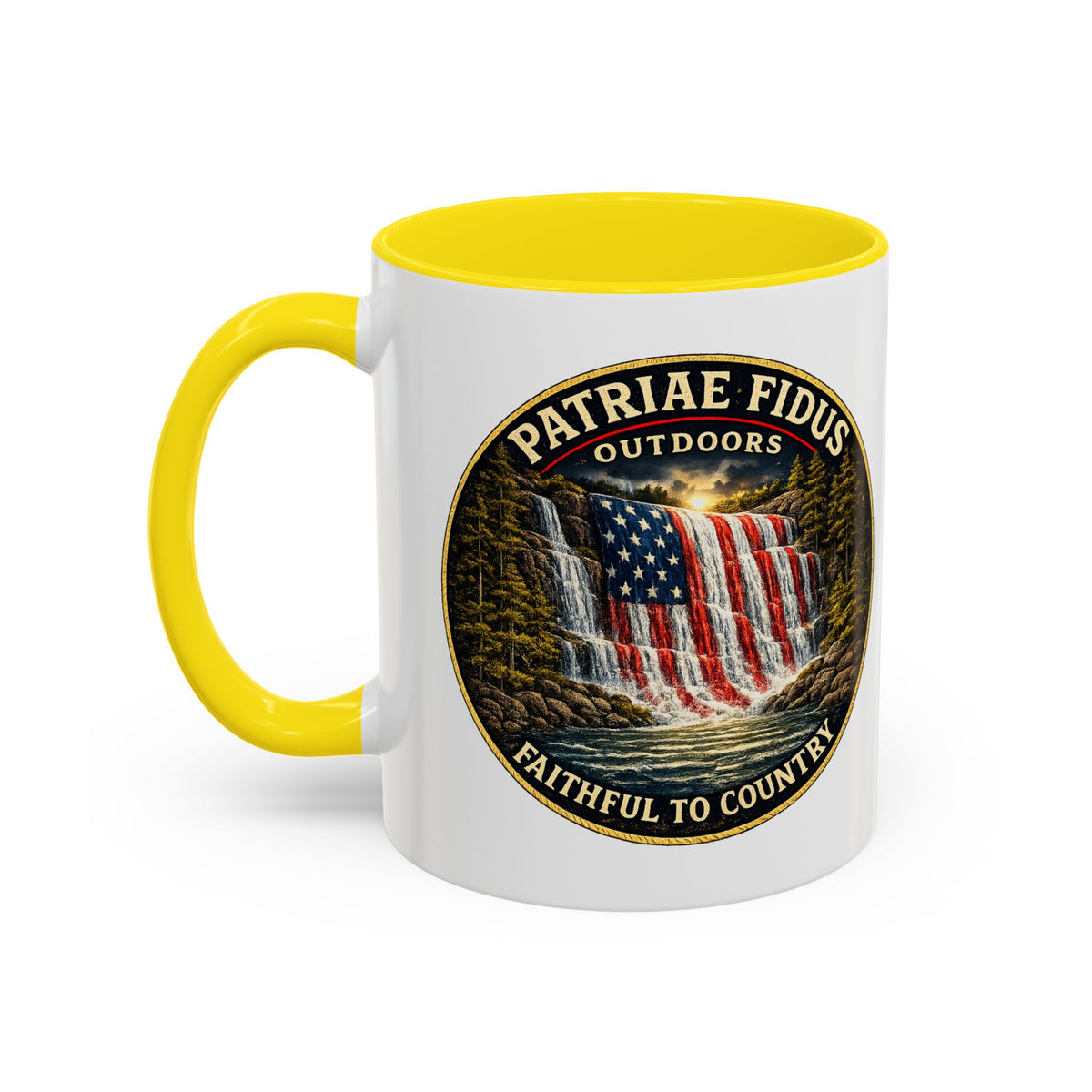 Patriae Fidus Flag Waterfall Accent Coffee Mug (11/15oz) — Faithful to Country