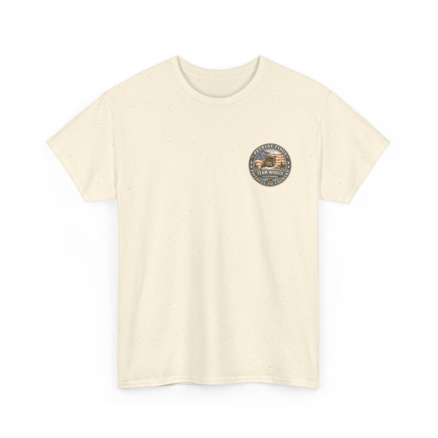 “Fish Hard Live Free” T-Shirt — Marlin Patriae Fidus Outdoors American Flag Design