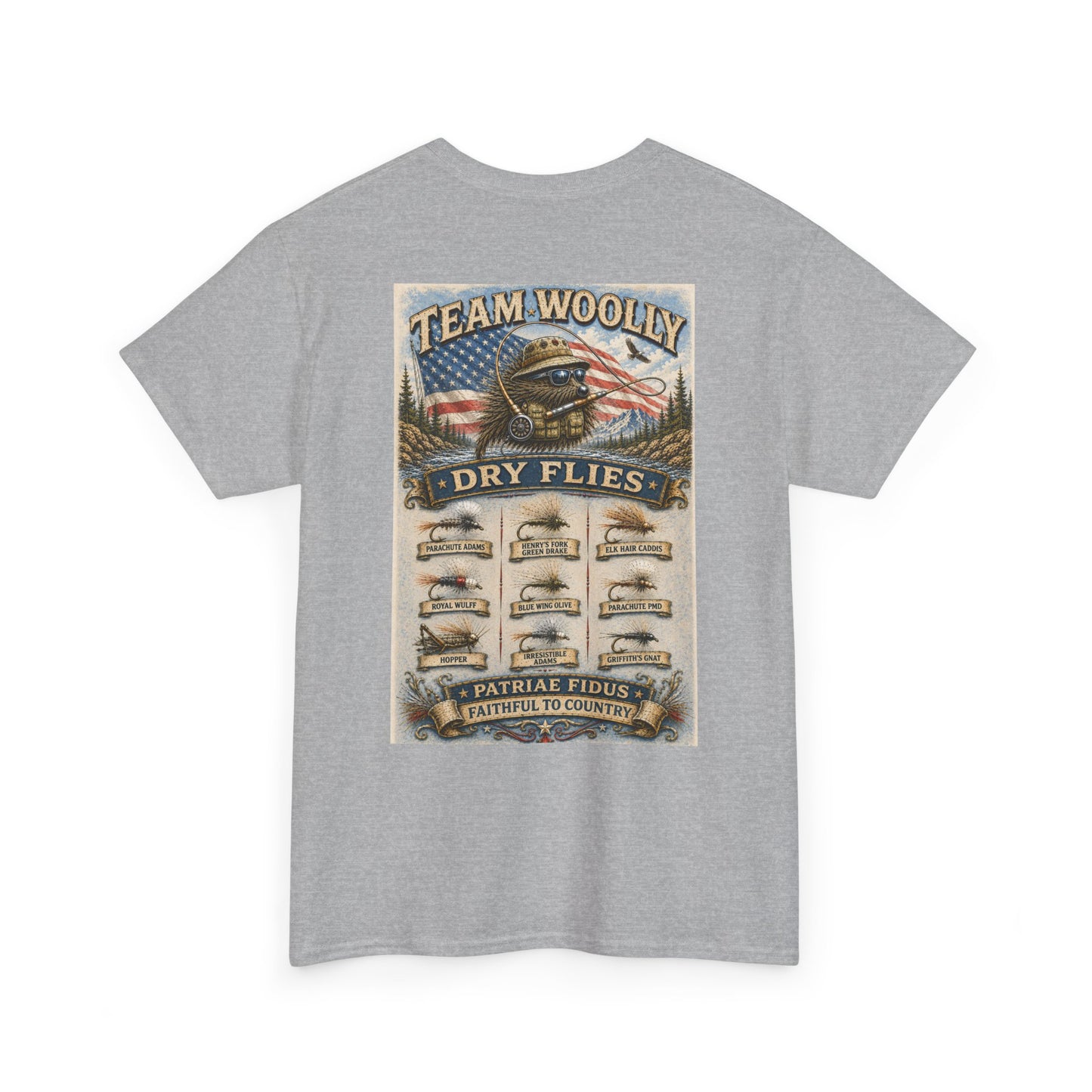 T-Shirt — Team Woolly Dry Flies Fishing Graphic Tee (Back Print)