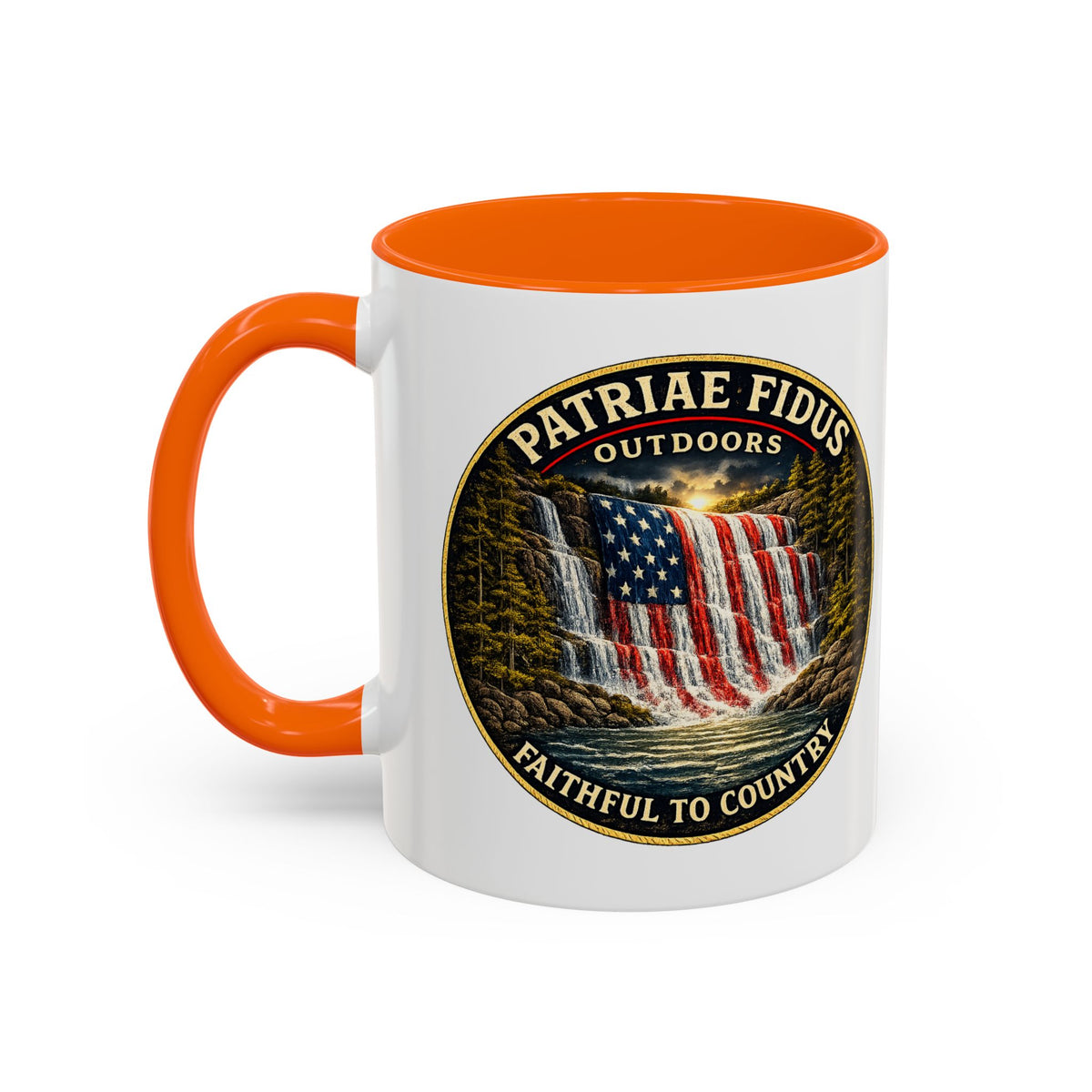 Patriae Fidus Flag Waterfall Accent Coffee Mug (11/15oz) — Faithful to Country