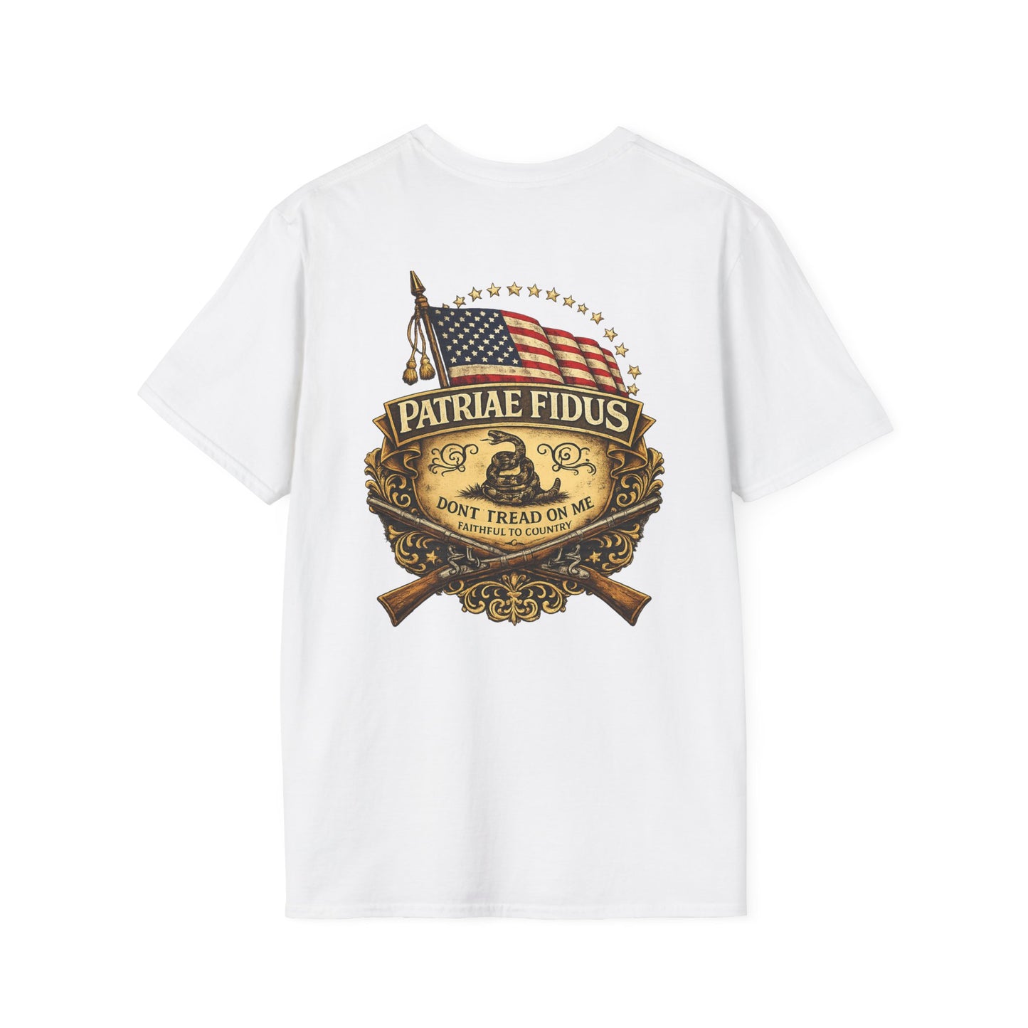 Patriae Fidus Patriotic American Flag Gadsden Patch T-Shirt