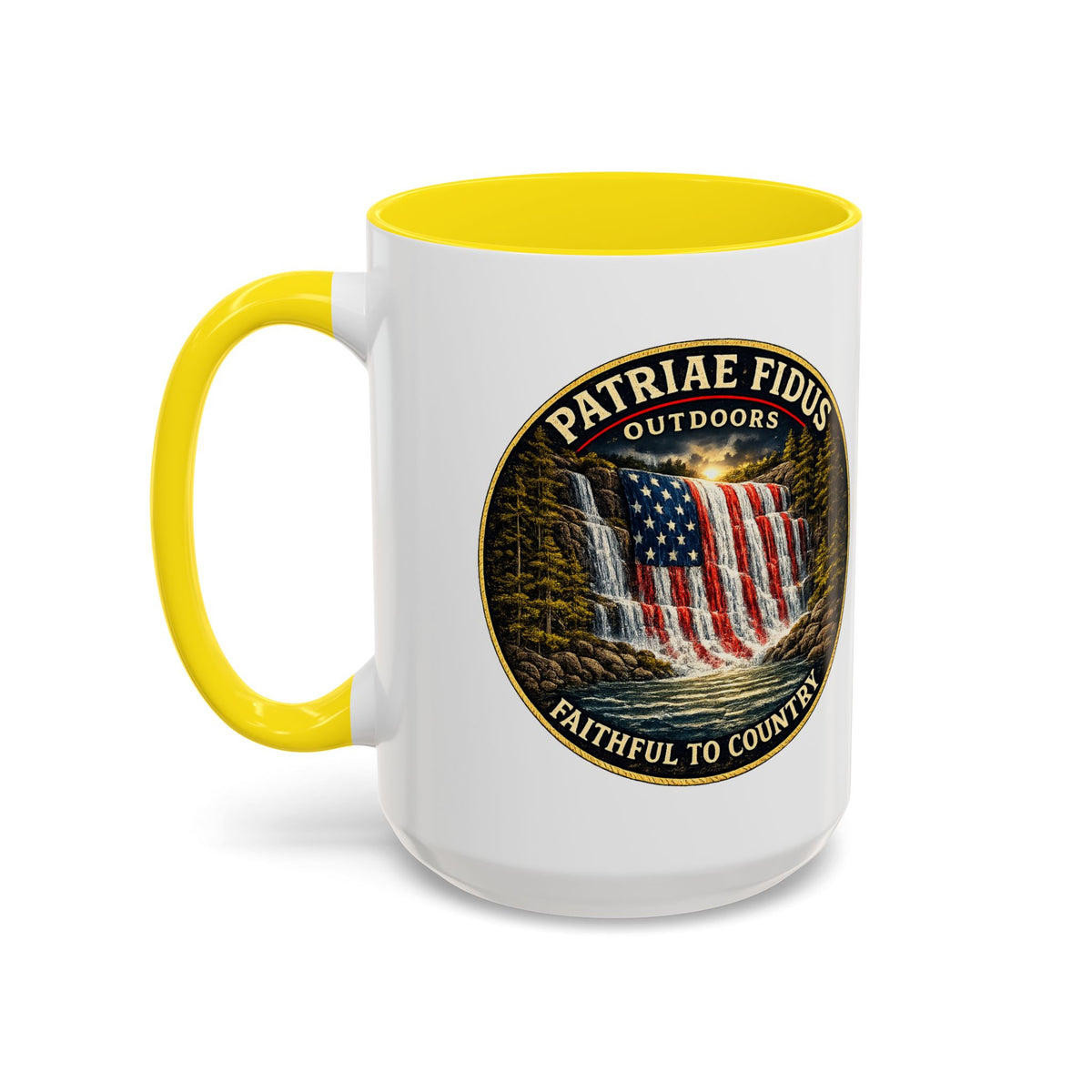 Patriae Fidus Flag Waterfall Accent Coffee Mug (11/15oz) — Faithful to Country