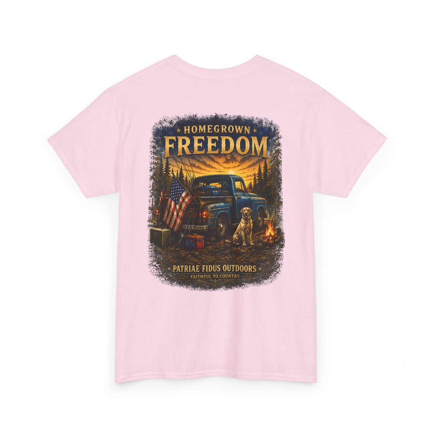 Homegrown Freedom Tee — Vintage Truck, American Flag & Campfire Graphic