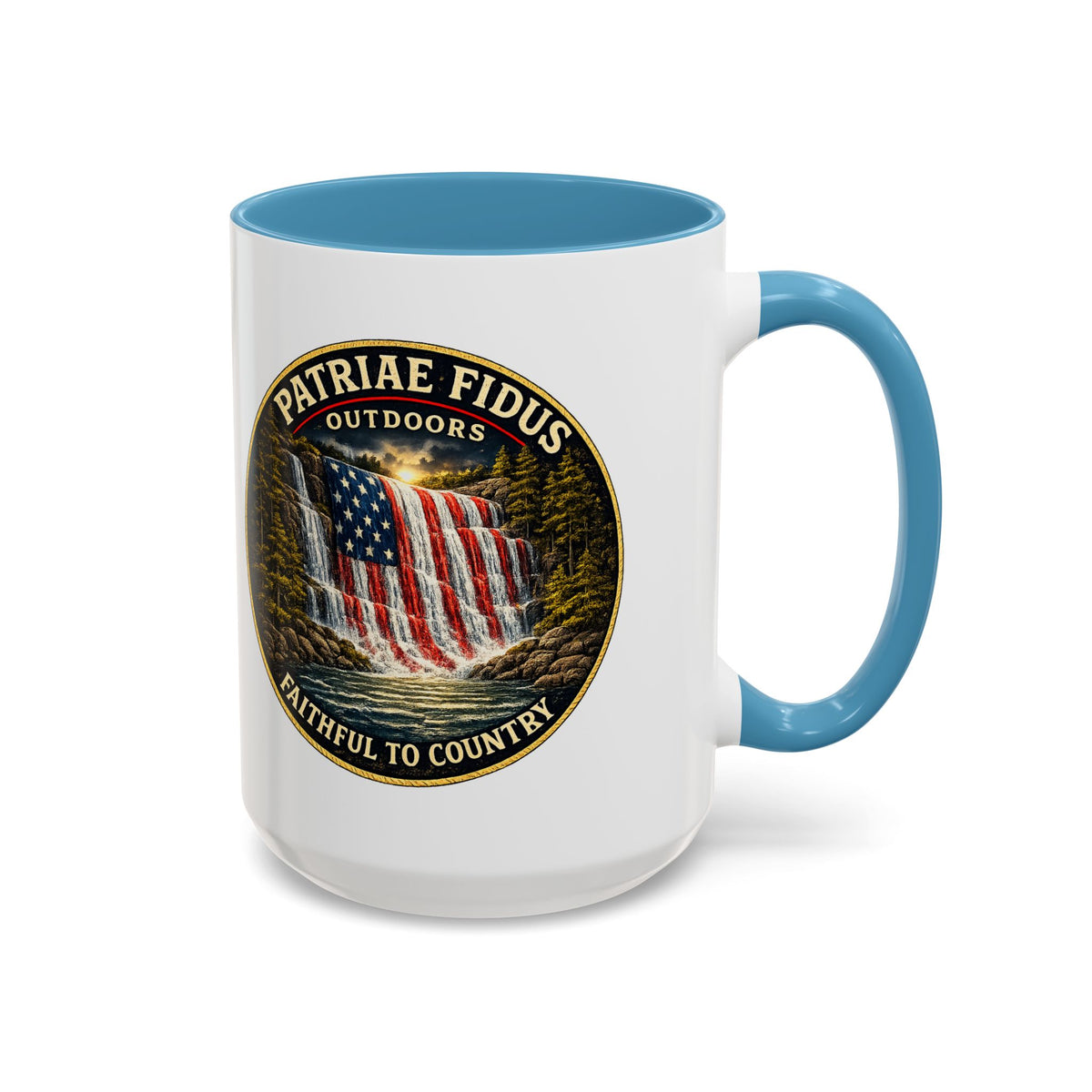 Patriae Fidus Flag Waterfall Accent Coffee Mug (11/15oz) — Faithful to Country