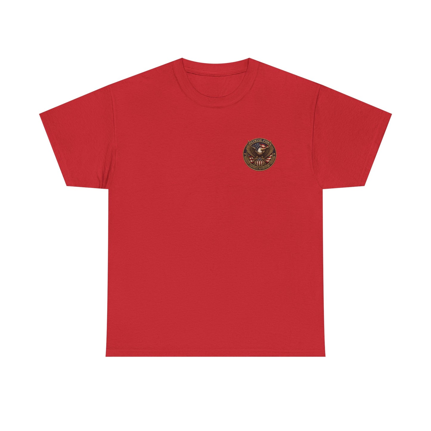 Patriae Fidus Patriotic Tee — Revolutionary Soldier Flag Graphic T‑Shirt