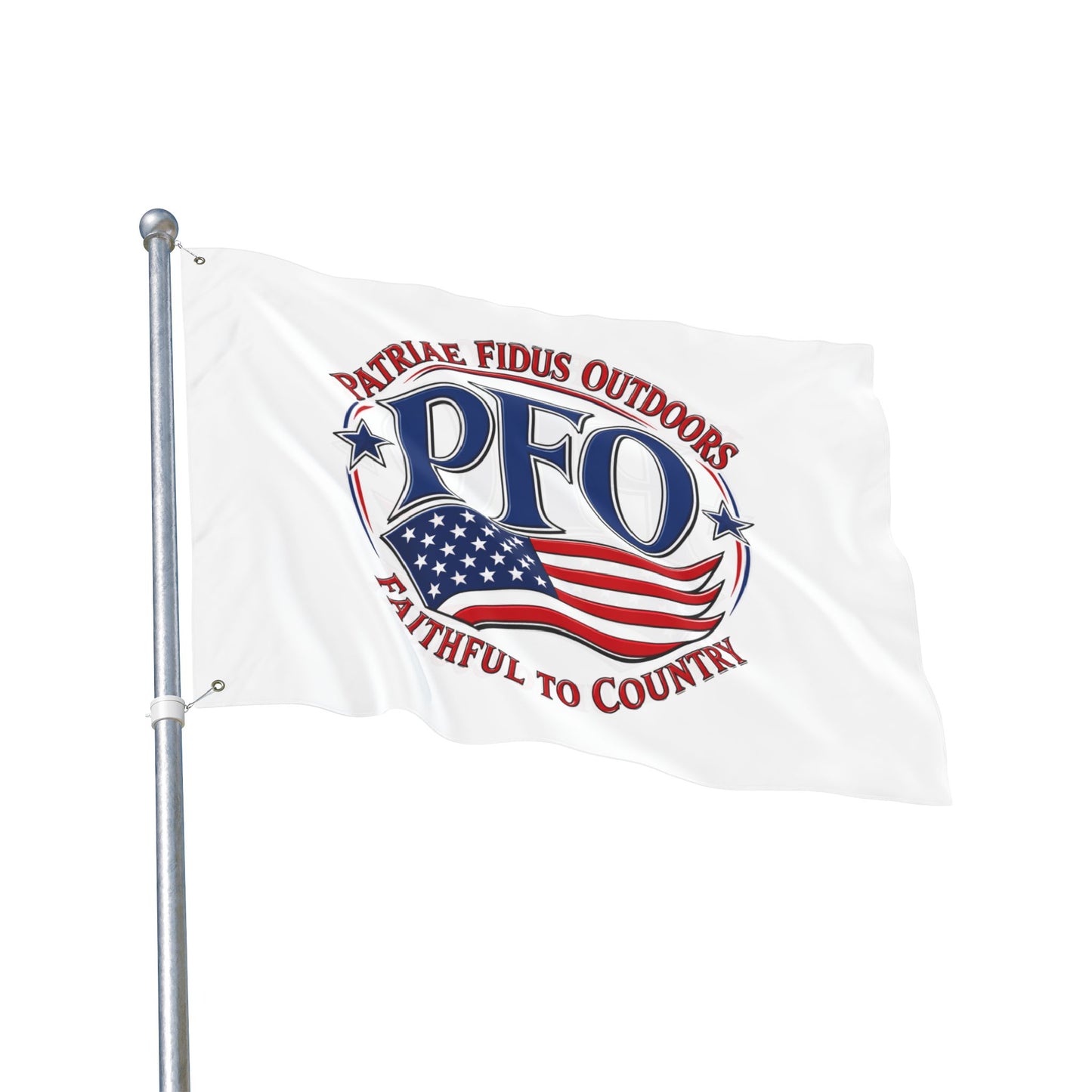 PFO Patriæ Fidus Outdoors Double-Sided Flag — Faithful to Country American Flag Emblem