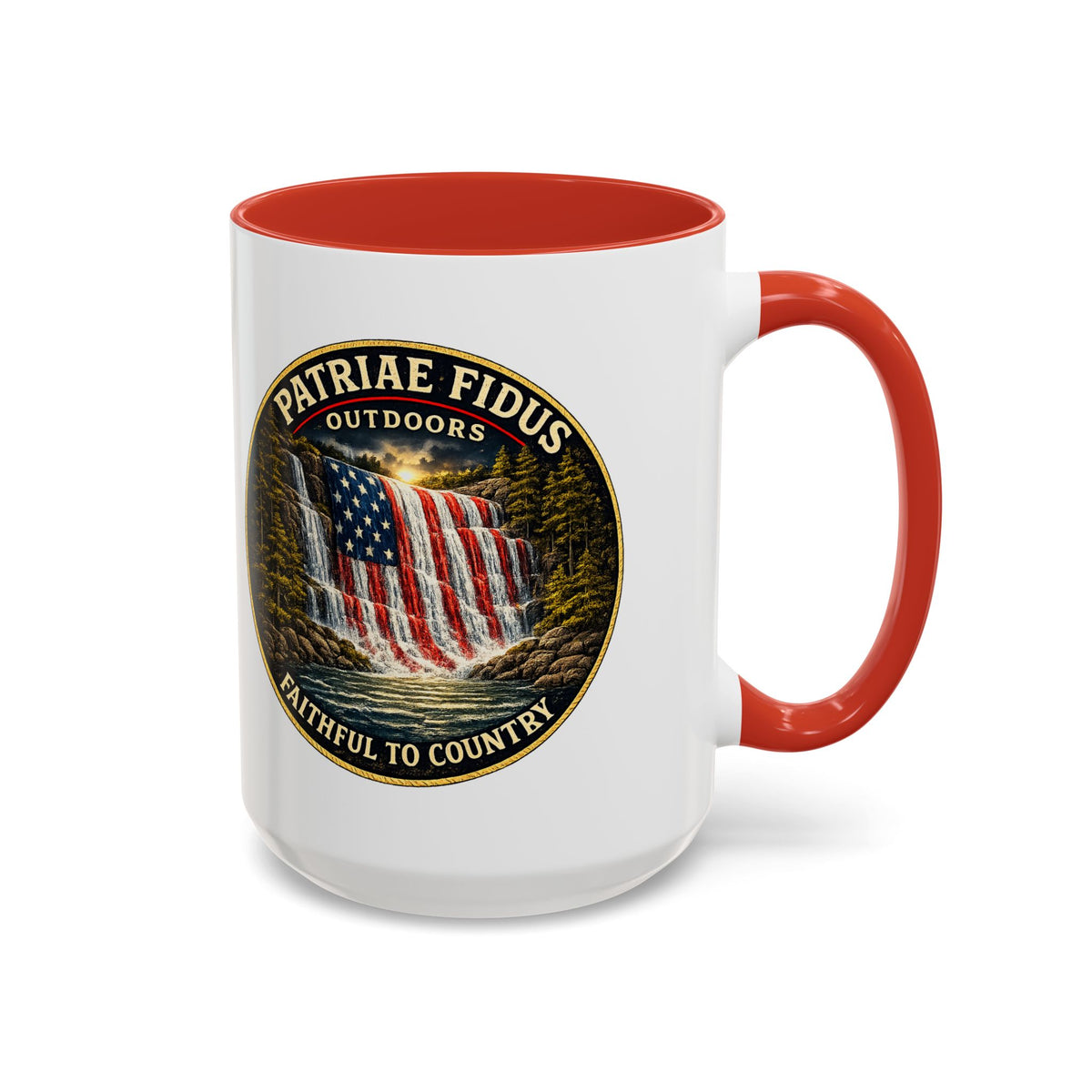 Patriae Fidus Flag Waterfall Accent Coffee Mug (11/15oz) — Faithful to Country