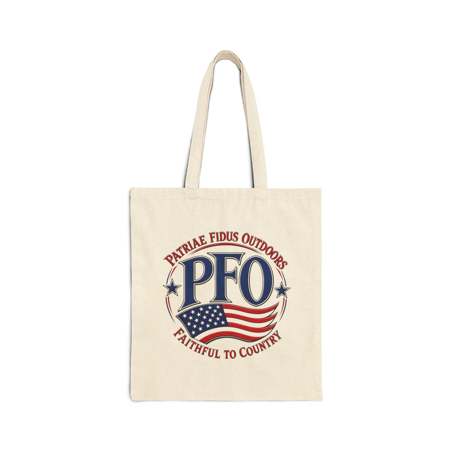 PFO Patriæ Fidus Outdoors Canvas Tote — Faithful to Country American Flag Eco Bag