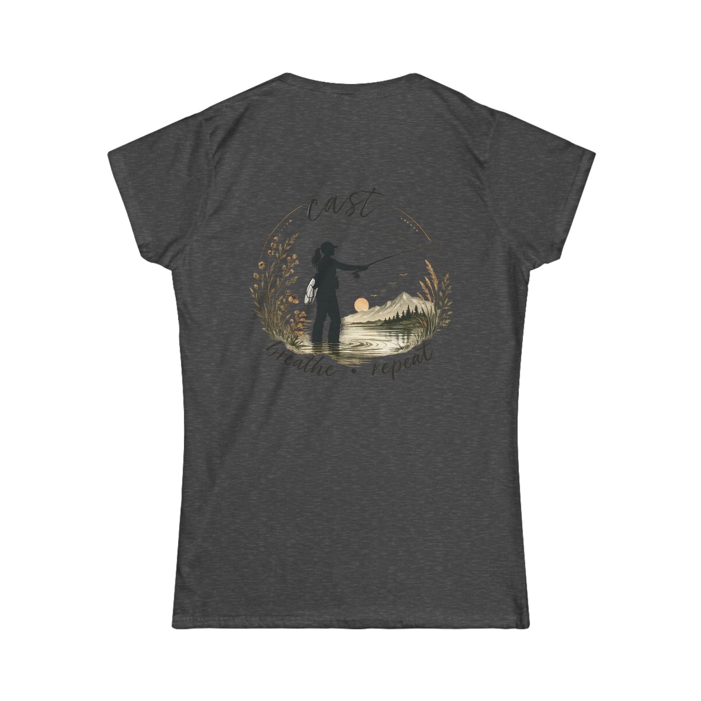 Women's Fly Fishing Tee — "Cast, Breathe, Repeat" Nature Graphic