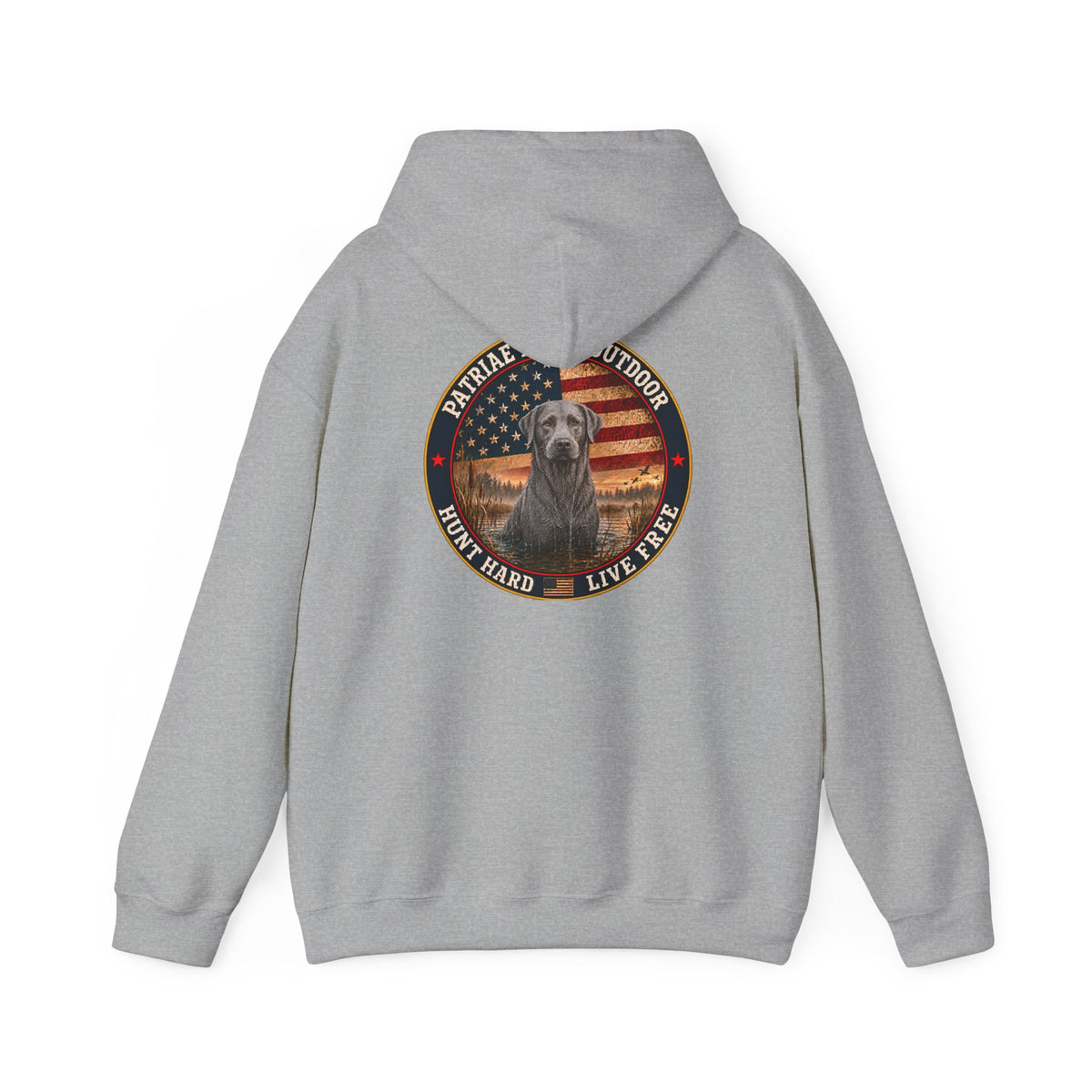 Patriotic Hunting Hoodie — "Hunt Hard Live Free" Retriever Design