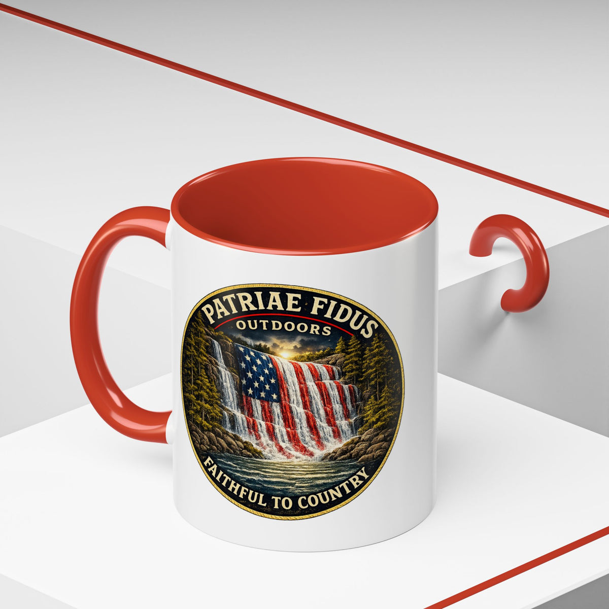 Patriae Fidus Flag Waterfall Accent Coffee Mug (11/15oz) — Faithful to Country