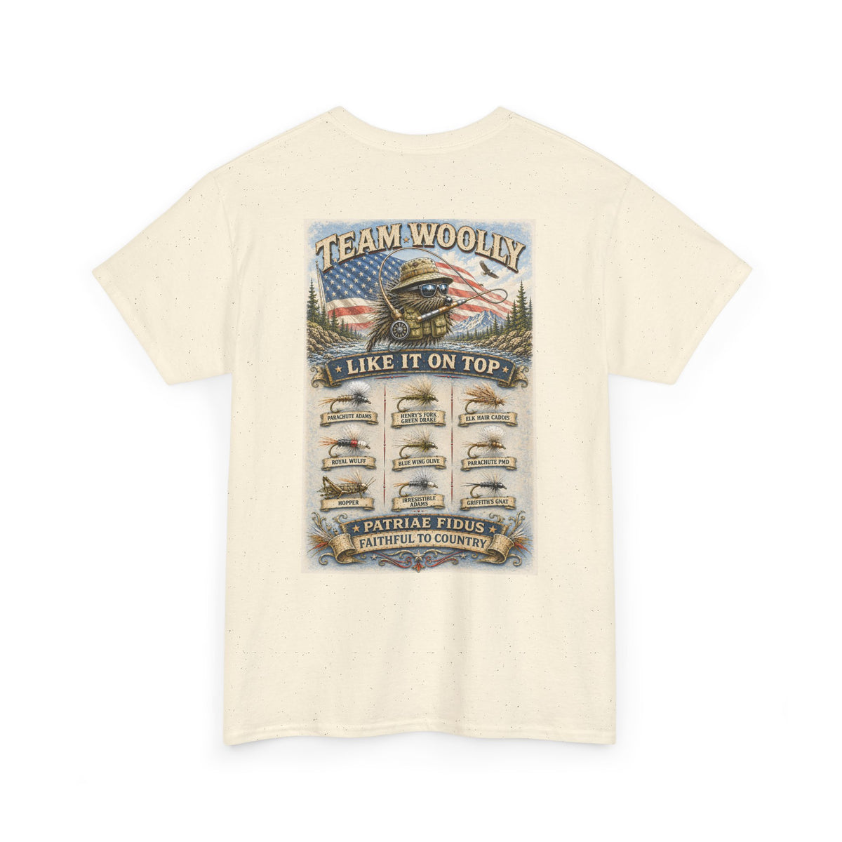 Team Woolly Dry Fly Collection T-Shirt: ("Like It On Top")
