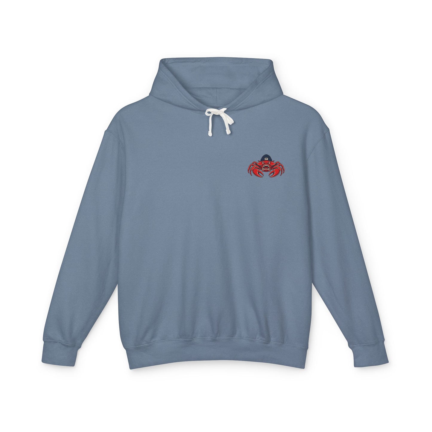 Patriae Fidus Outdoors Crab Logo Hoodie — Coastal Fishing Graphic Sweatshirt