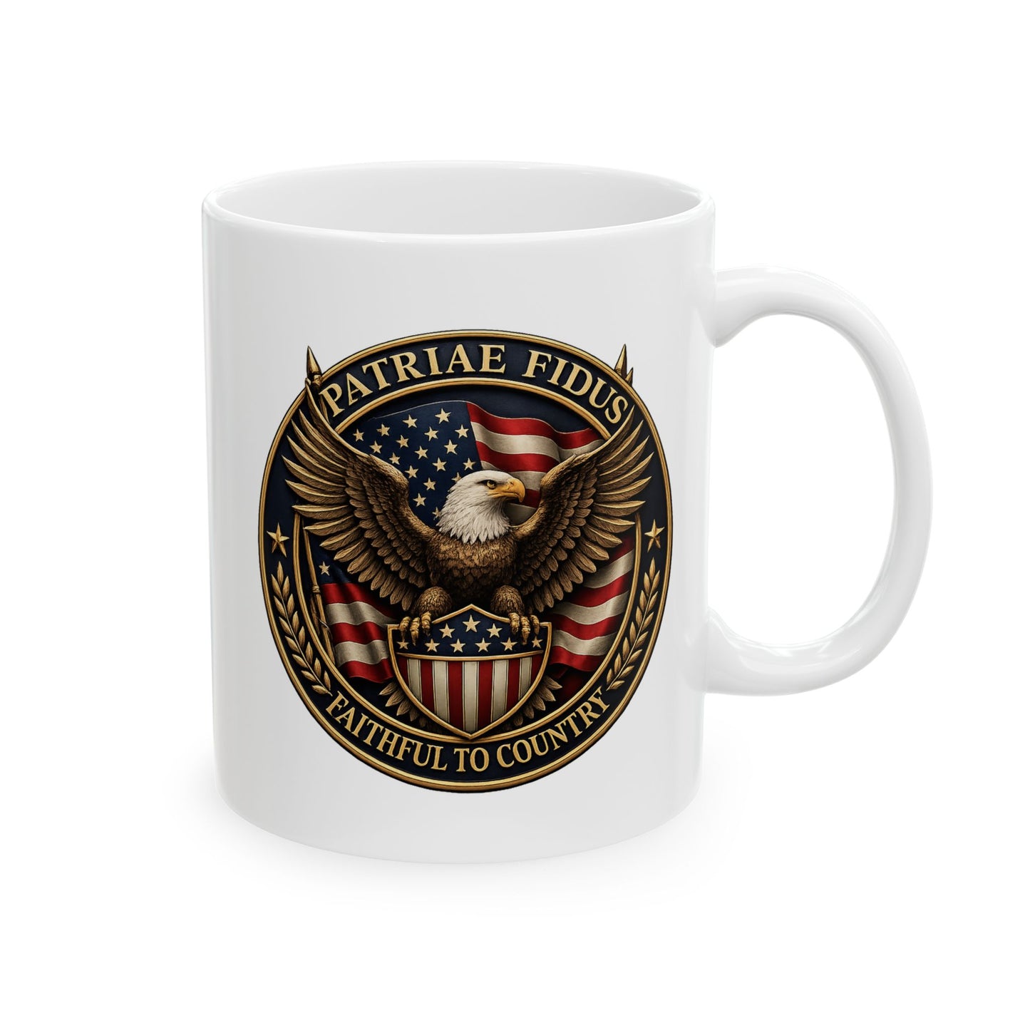 Patriotic Eagle Seal Ceramic Mug — American Flag Crest Coffee Cup (11oz & 15oz)