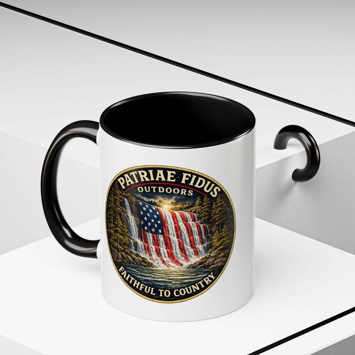 Patriae Fidus Flag Waterfall Accent Coffee Mug (11/15oz) — Faithful to Country