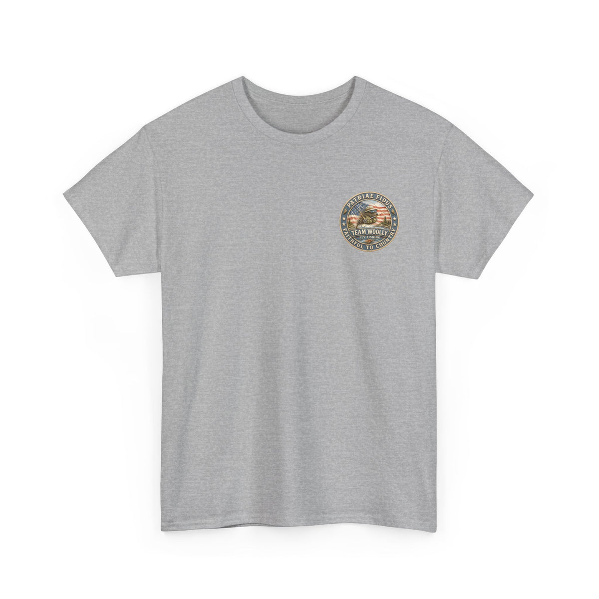 Fishing T‑Shirt — Patriæ Fidus Outdoors “Fish Hard Live Free” American Flag Tee