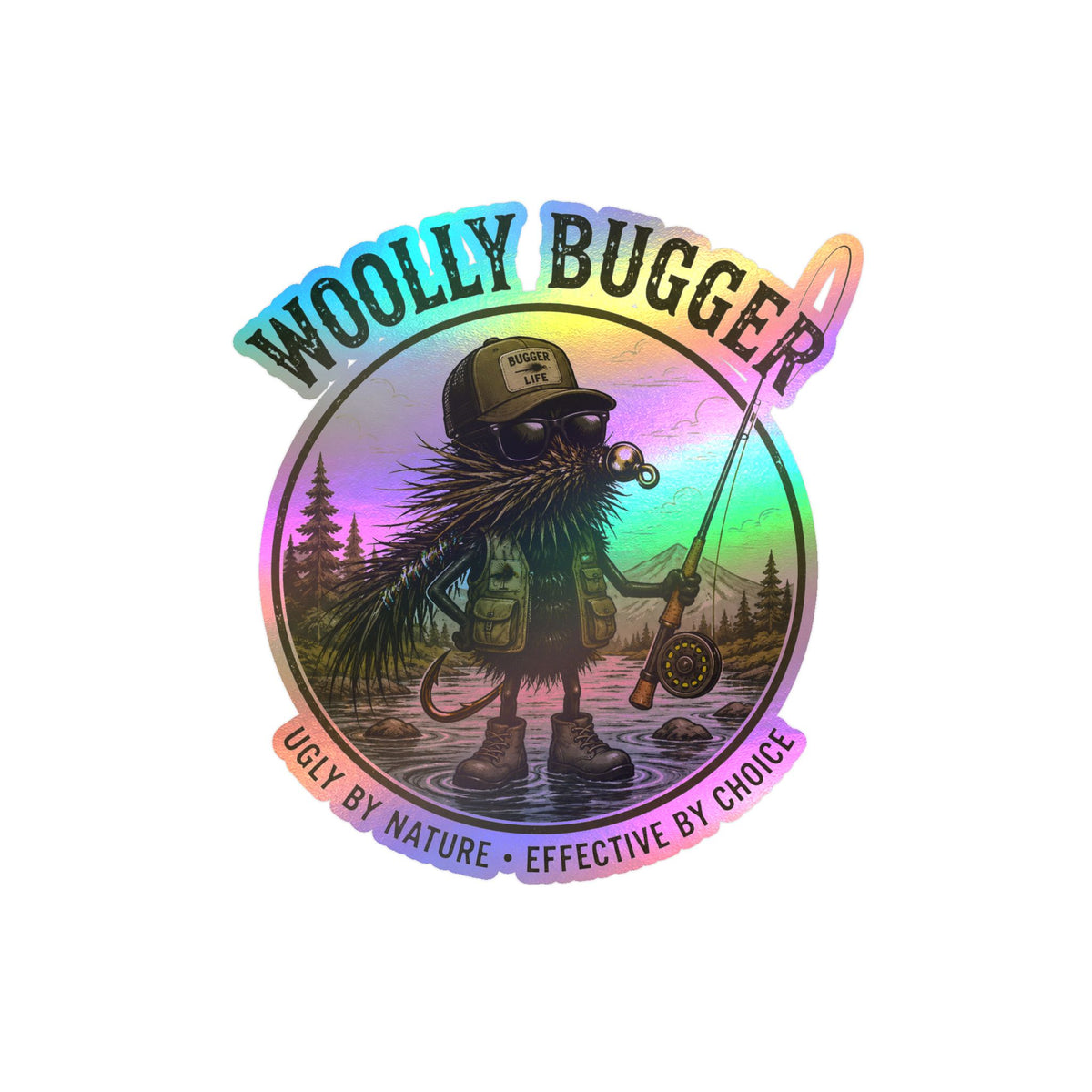 Kiss-Cut Vinyl Decal — "Woolly Bugger" Fly-Fishing Sticker (Ugly by Nature • Outdoor Angler Gift)
