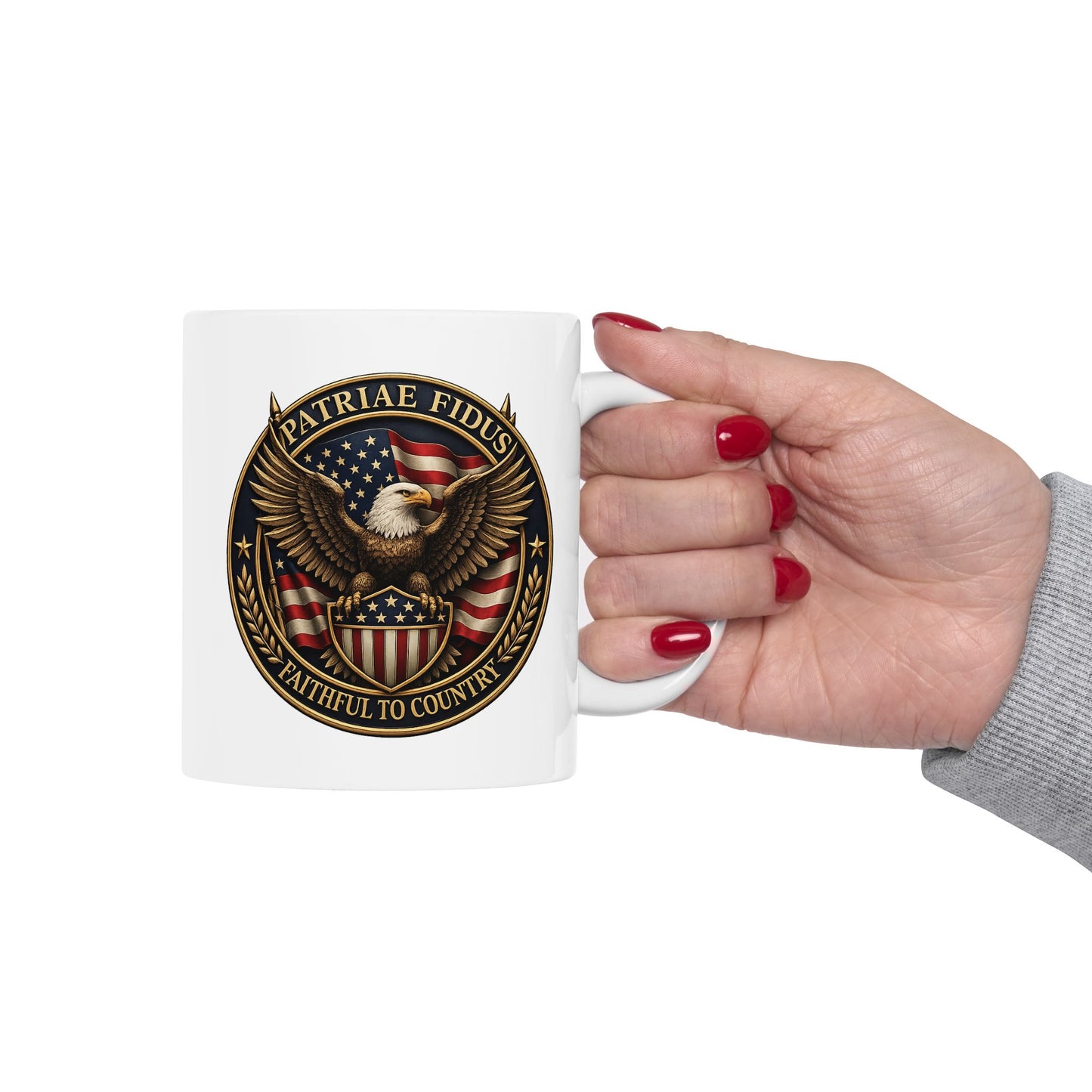 Patriotic Eagle Seal Ceramic Mug — American Flag Crest Coffee Cup (11oz & 15oz)