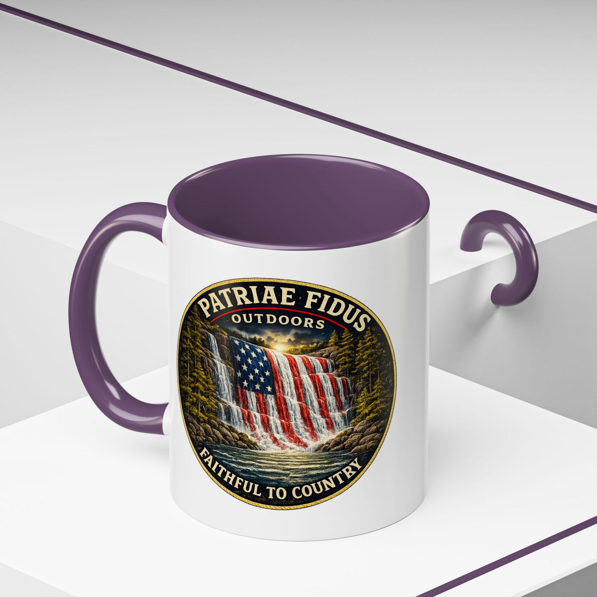 Patriae Fidus Flag Waterfall Accent Coffee Mug (11/15oz) — Faithful to Country