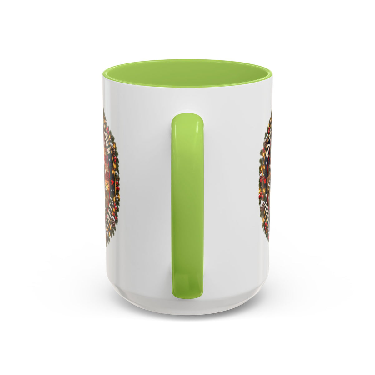 Patriæ Fidus Outdoor Christmas Coffee Mug — "Hunt Hard, Live Free" with Labrador Trio (11/15oz)
