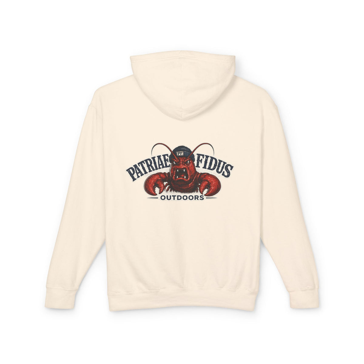 Patriae Fidus Outdoors Crab Logo Hoodie — Coastal Fishing Graphic Sweatshirt
