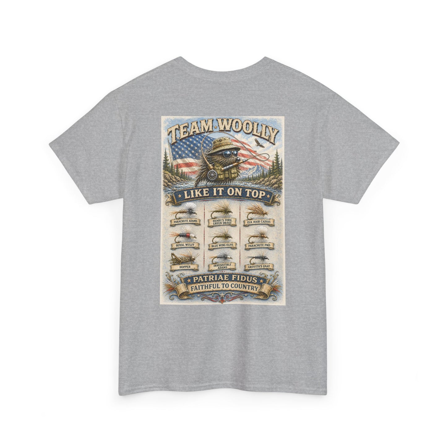 Team Woolly Dry Fly Collection T-Shirt: ("Like It On Top")