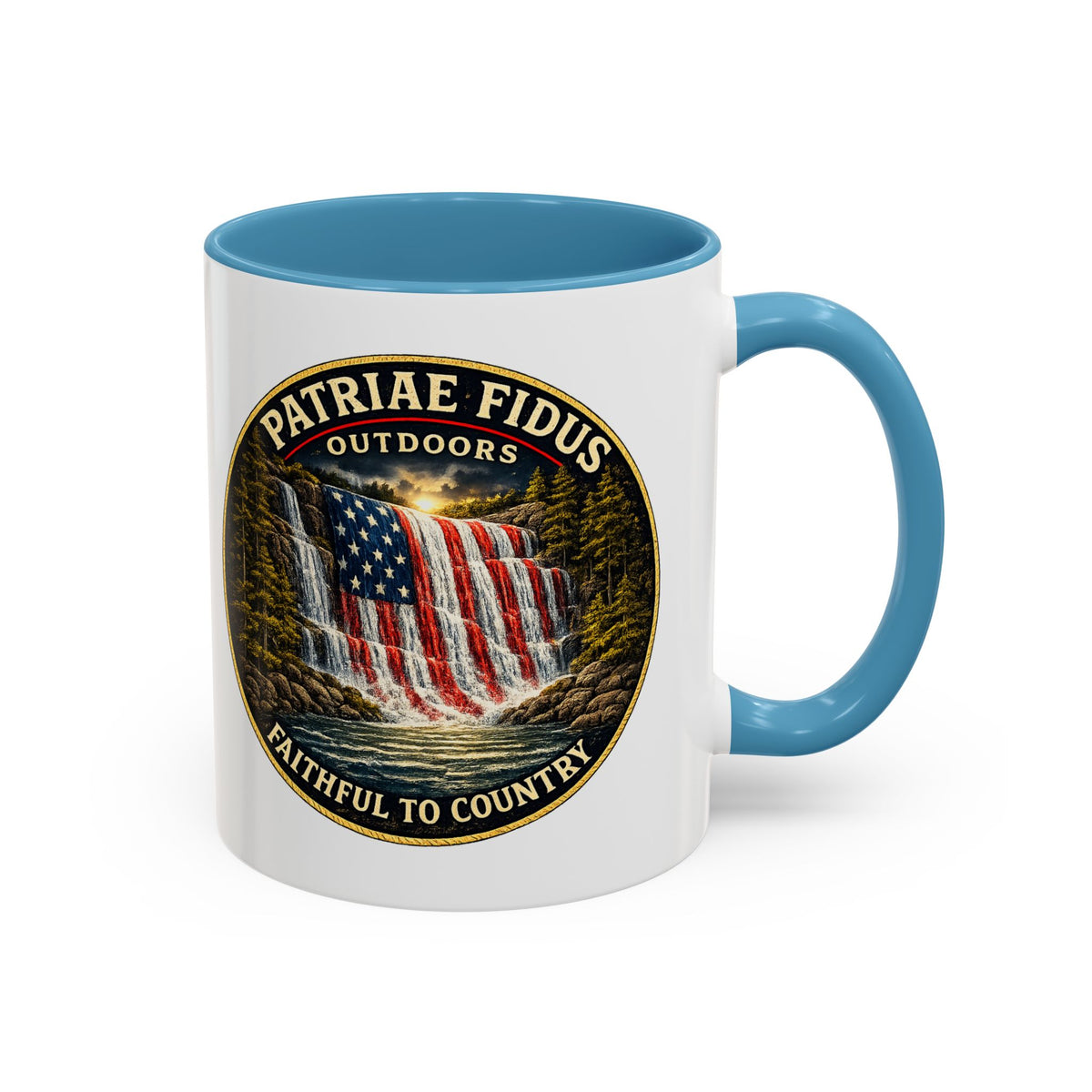 Patriae Fidus Flag Waterfall Accent Coffee Mug (11/15oz) — Faithful to Country