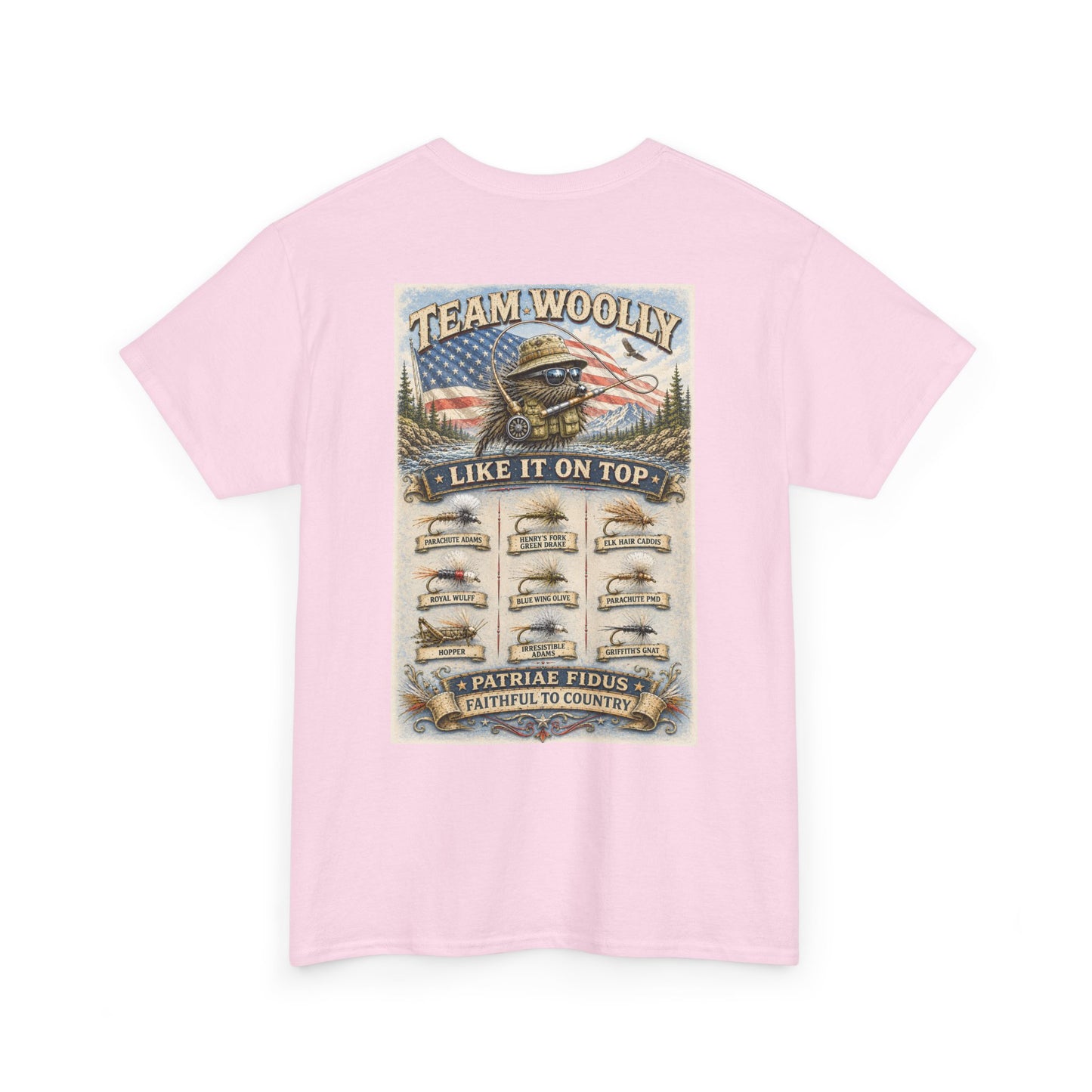 Team Woolly Dry Fly Collection T-Shirt: ("Like It On Top")