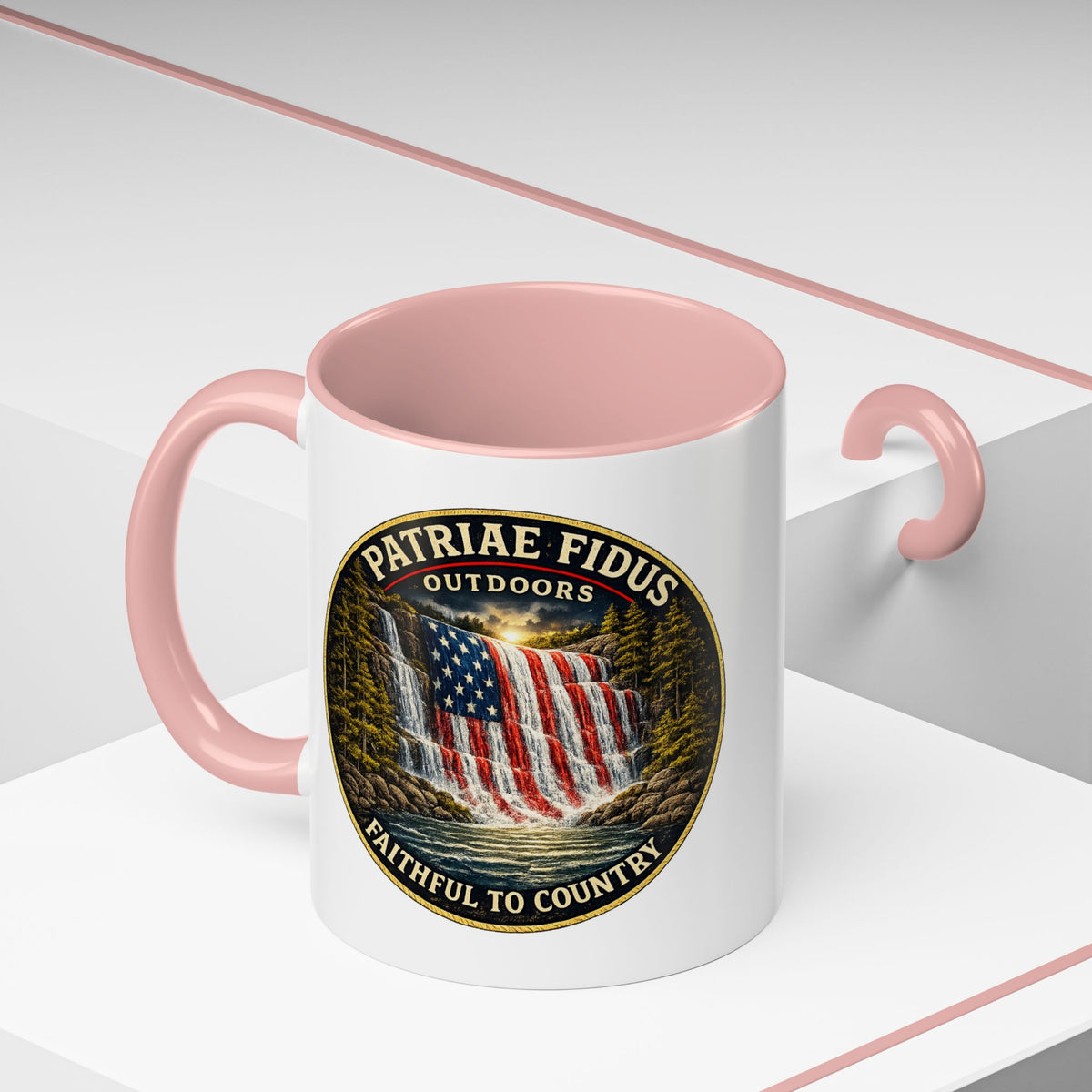 Patriae Fidus Flag Waterfall Accent Coffee Mug (11/15oz) — Faithful to Country