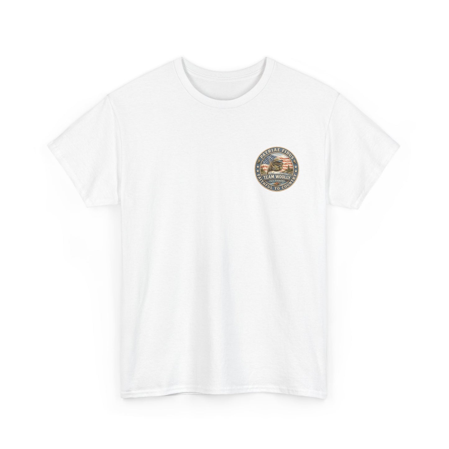 “Fish Hard Live Free” T-Shirt — Marlin Patriae Fidus Outdoors American Flag Design