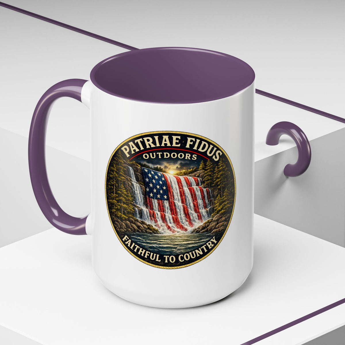 Patriae Fidus Flag Waterfall Accent Coffee Mug (11/15oz) — Faithful to Country