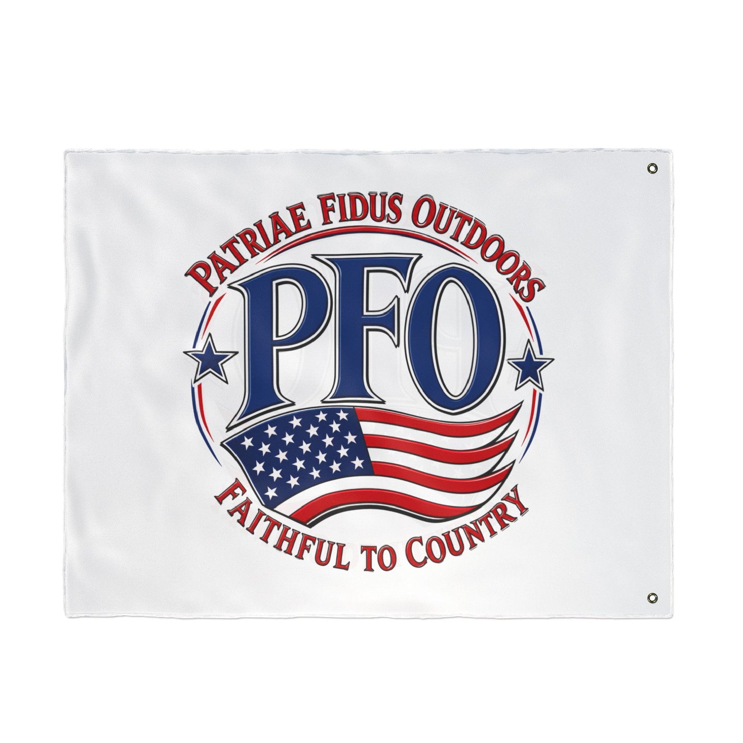 PFO Patriæ Fidus Outdoors Double-Sided Flag — Faithful to Country American Flag Emblem