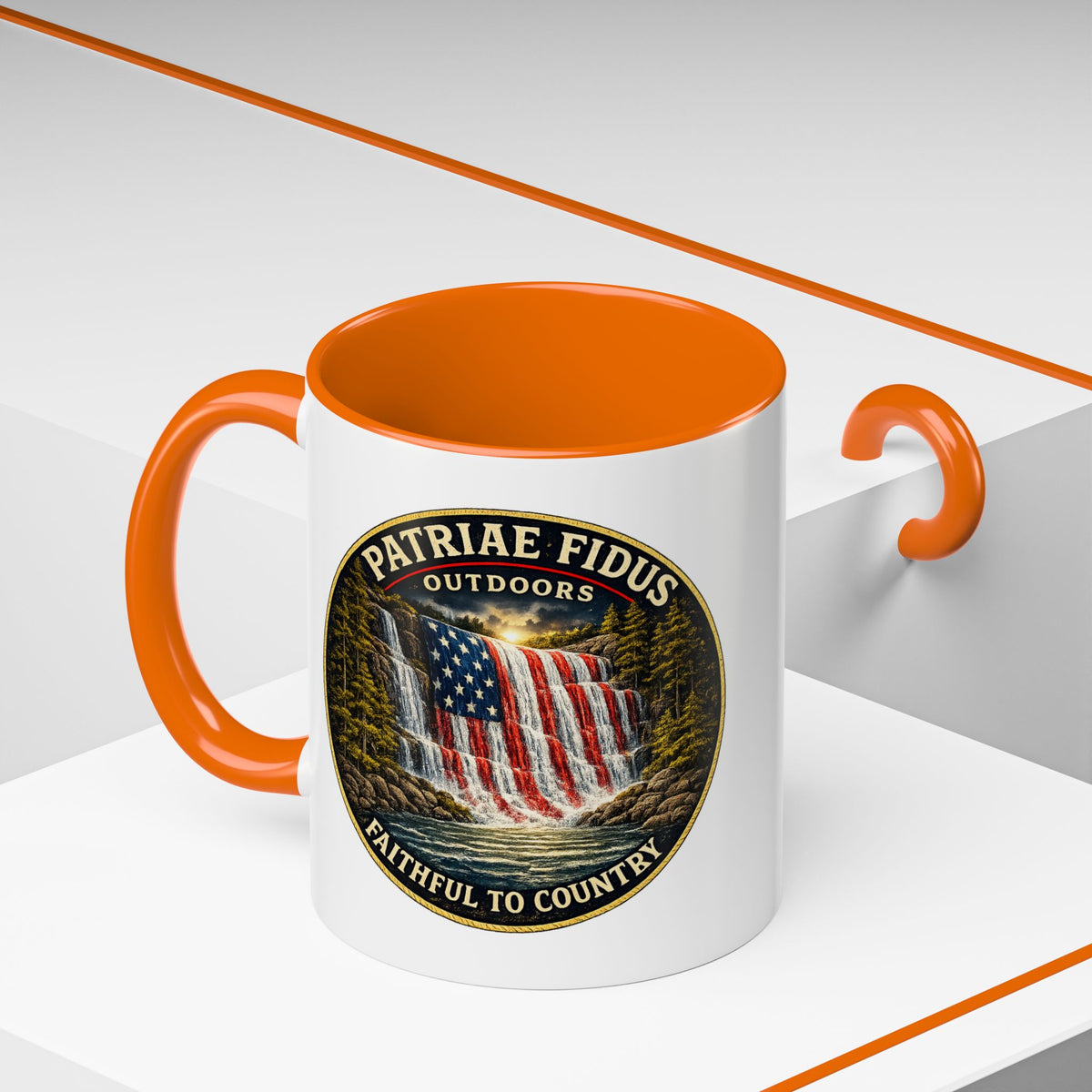 Patriae Fidus Flag Waterfall Accent Coffee Mug (11/15oz) — Faithful to Country