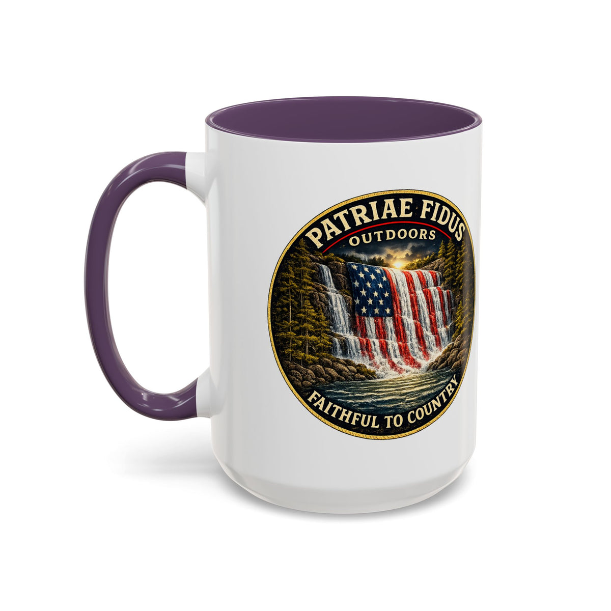 Patriae Fidus Flag Waterfall Accent Coffee Mug (11/15oz) — Faithful to Country