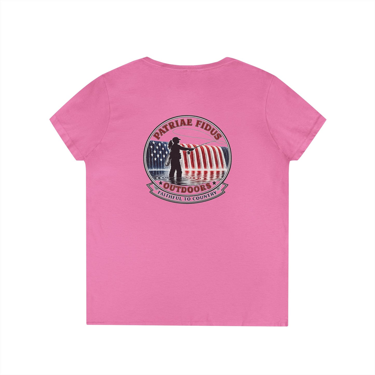 Patriae Fidus Outdoors Ladies' V-Neck T-Shirt — American Flag Hunting Logo