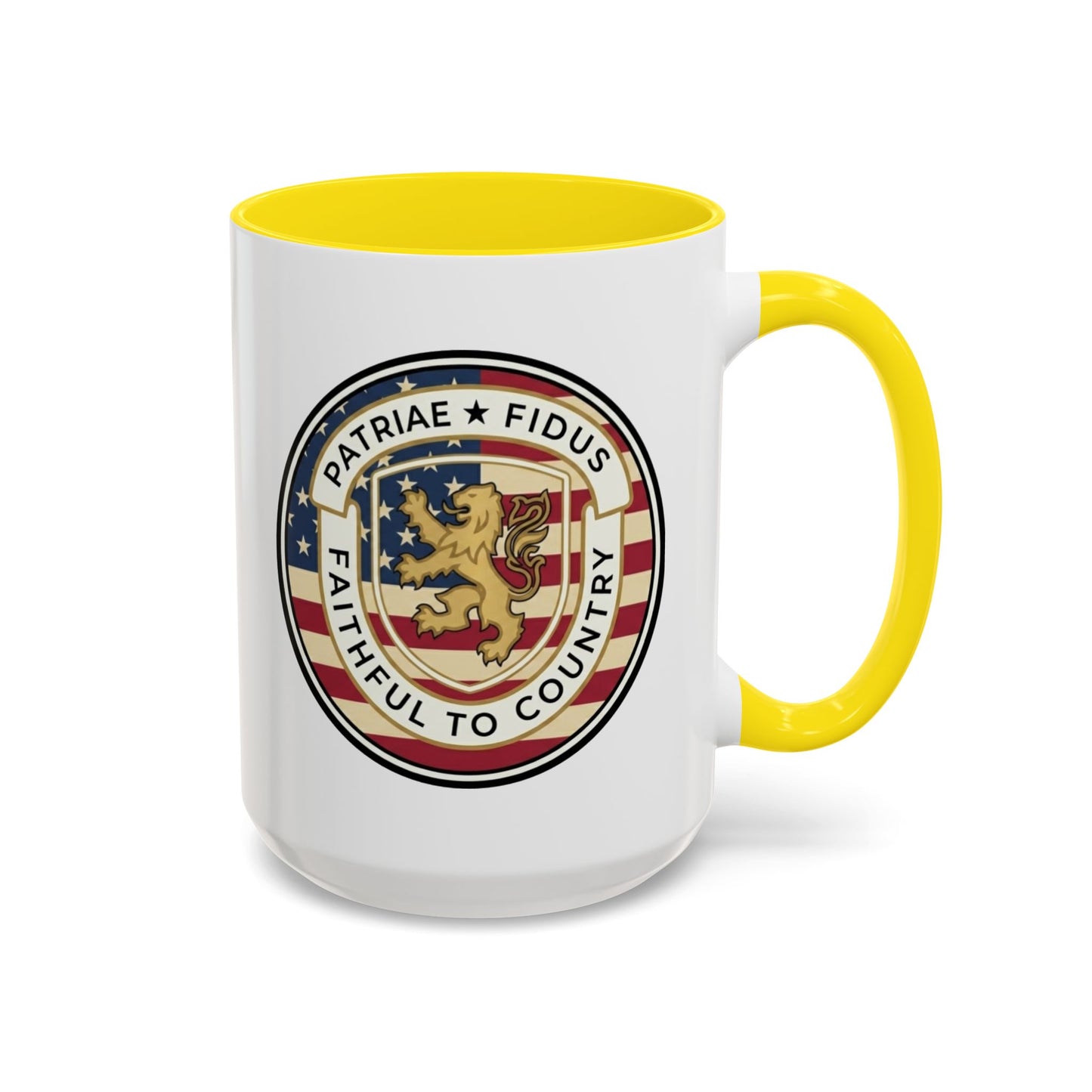 Flag Crest Coffee Mug — "Patriae Fidus: Faithful to Country"
