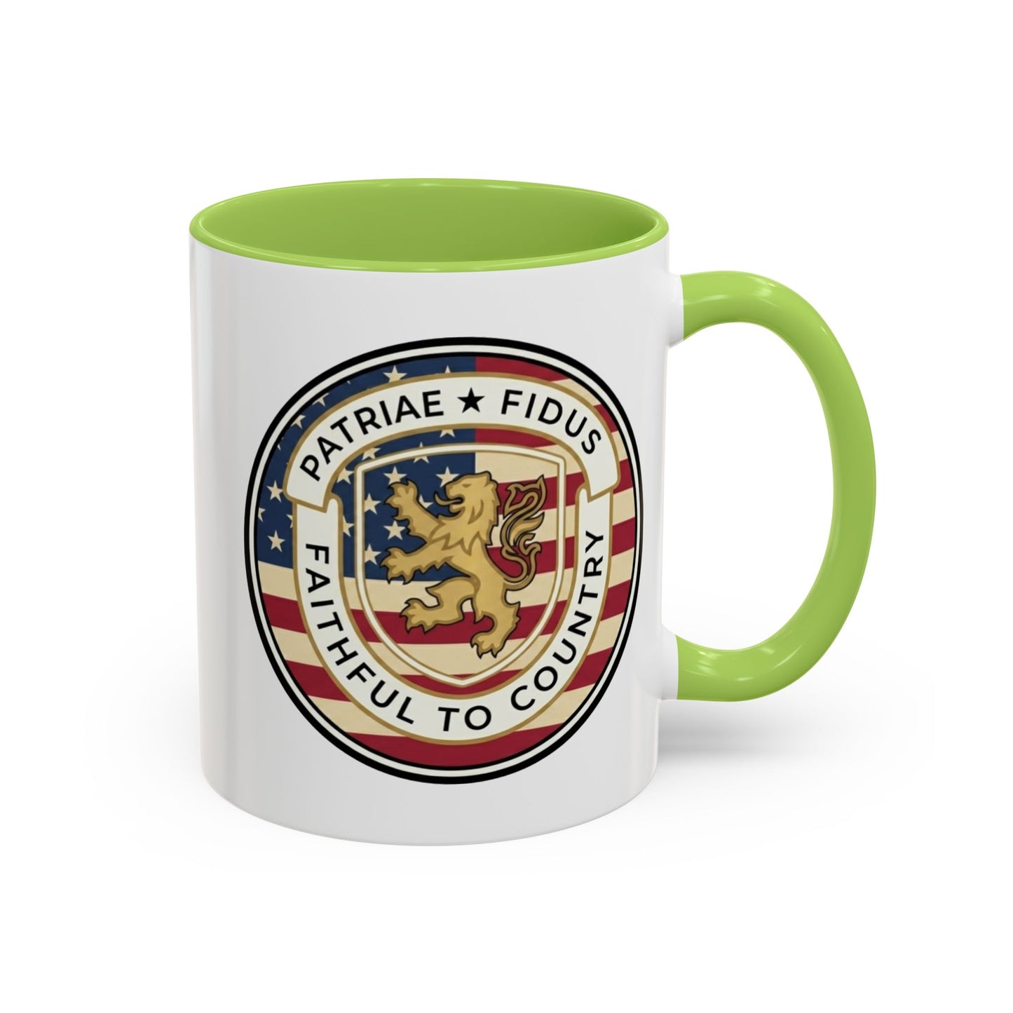 Flag Crest Coffee Mug — "Patriae Fidus: Faithful to Country"