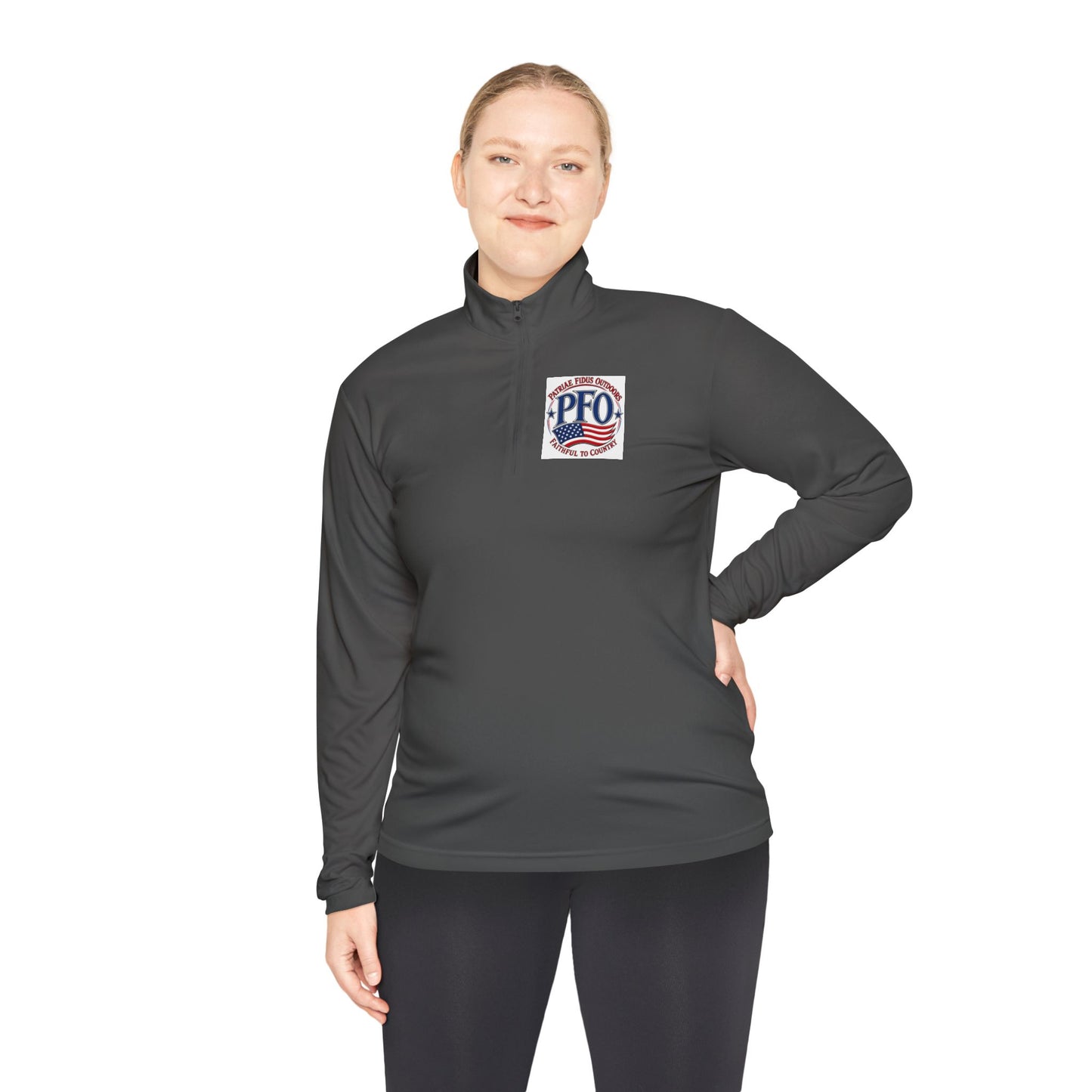 Quarter-Zip Pullover — “Patriae Fidus Outdoors” American Flag Logo
